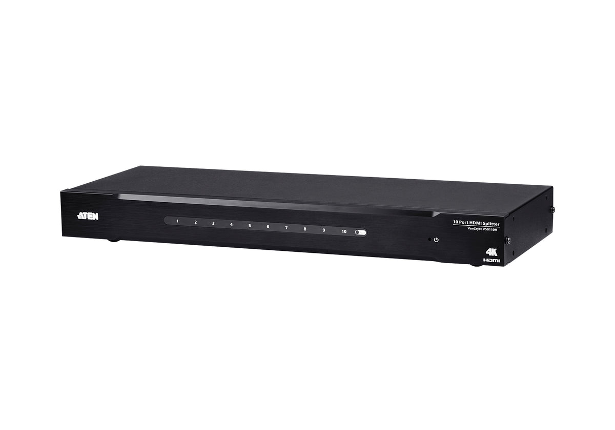 Répartiteur HDMI 4K a 10 ports - HDMI - 10x HDMI - 4096 x 2160 pixels - Noir - Métal - 4K Ultra HD