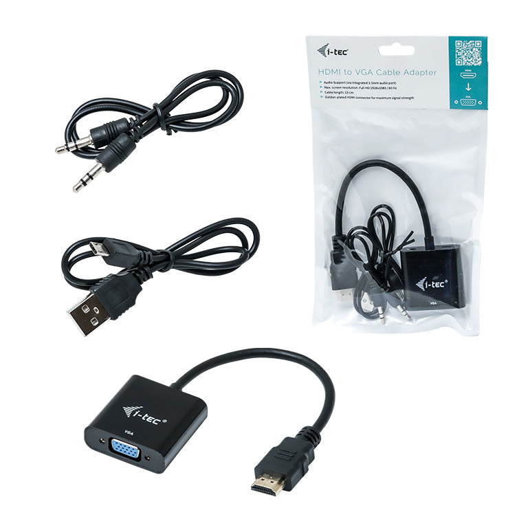 I-TEC Adapter HDMI to VGA resolution Full-HD 1920x1080/60Hz Cable 15cm gilded HDMI-connector