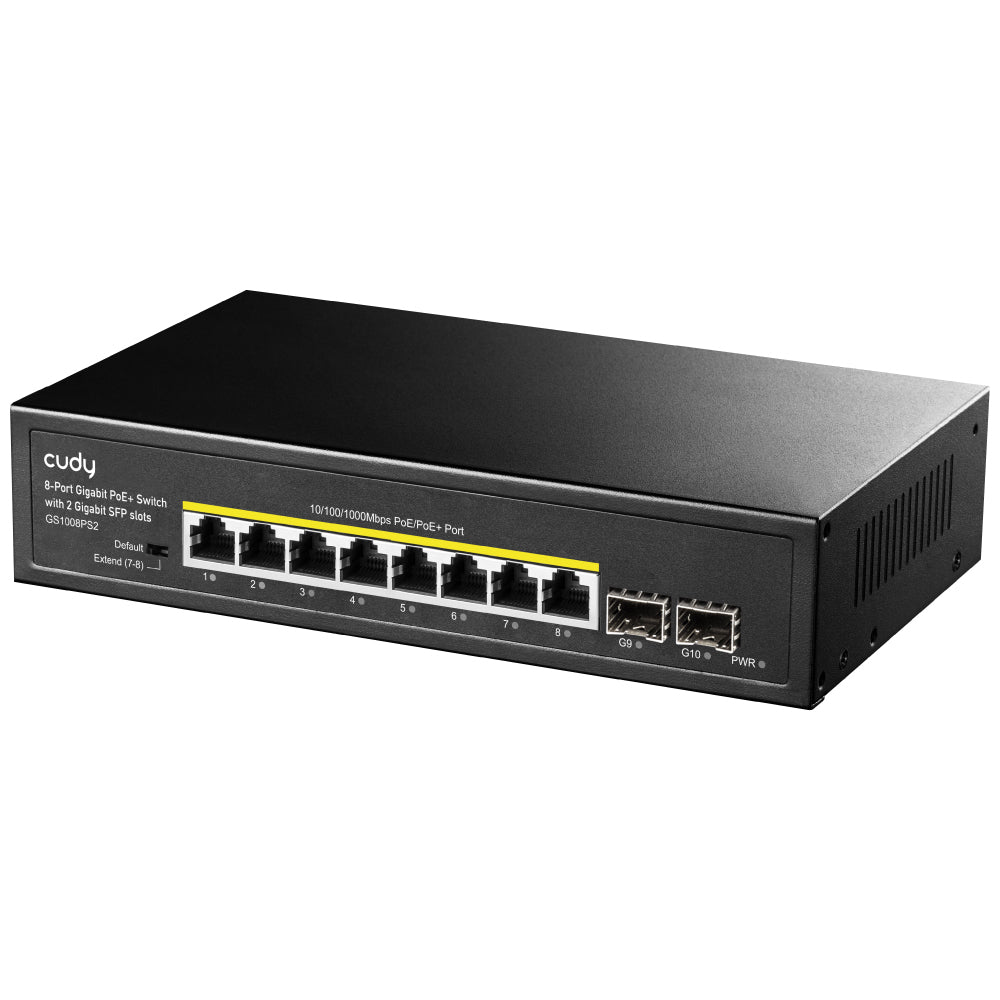 Cudy GS1008PS2 commutateur réseau Non-géré Gigabit Ethernet (10/100/1000) Connexion Ethernet, supportant l'alimentation via ce port (PoE) Noir