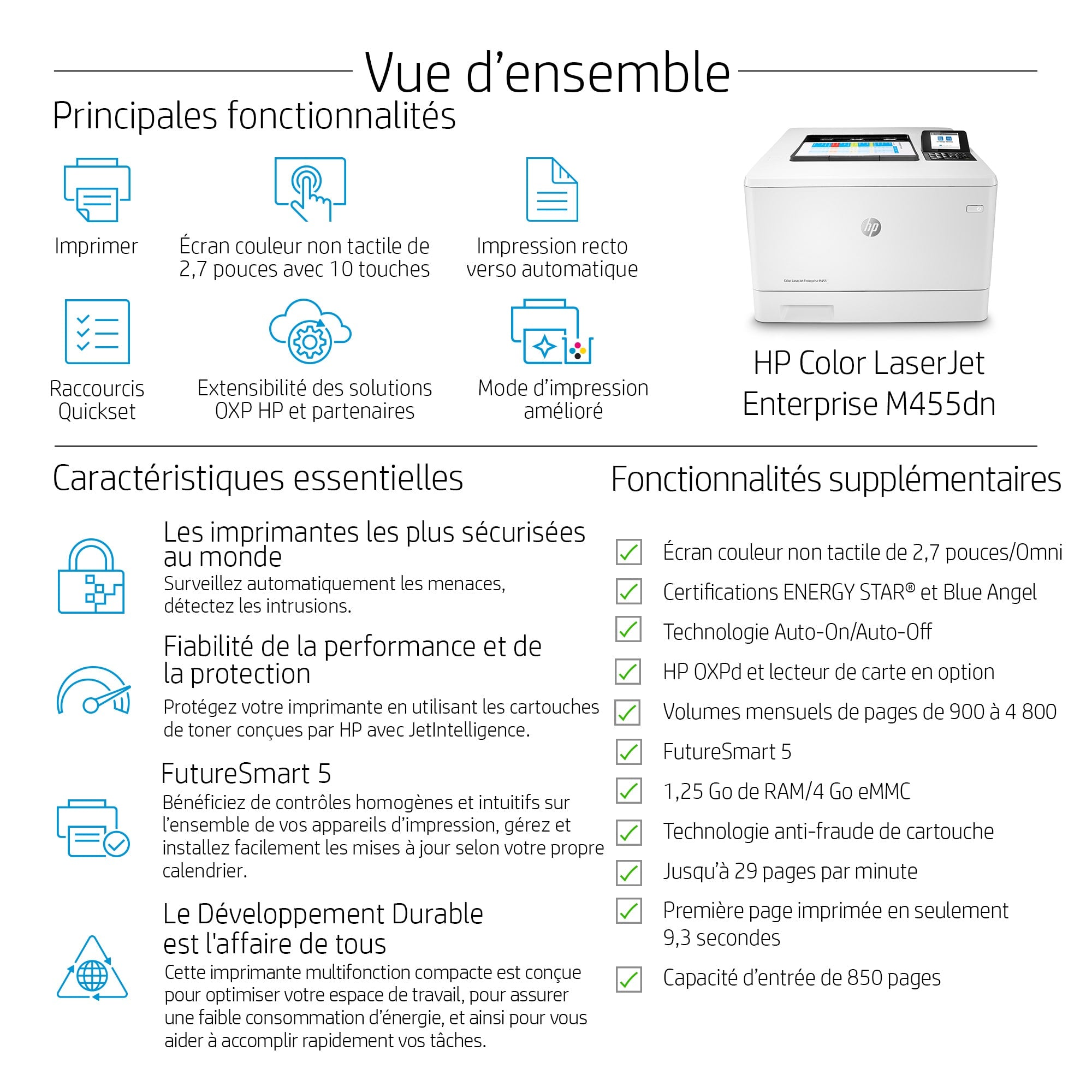 HP Color LaserJet Enterprise M455dn Printer colour Duplex laser A4 600x600dpi 27ppm mono 27ppm colour 300sheets USB LAN