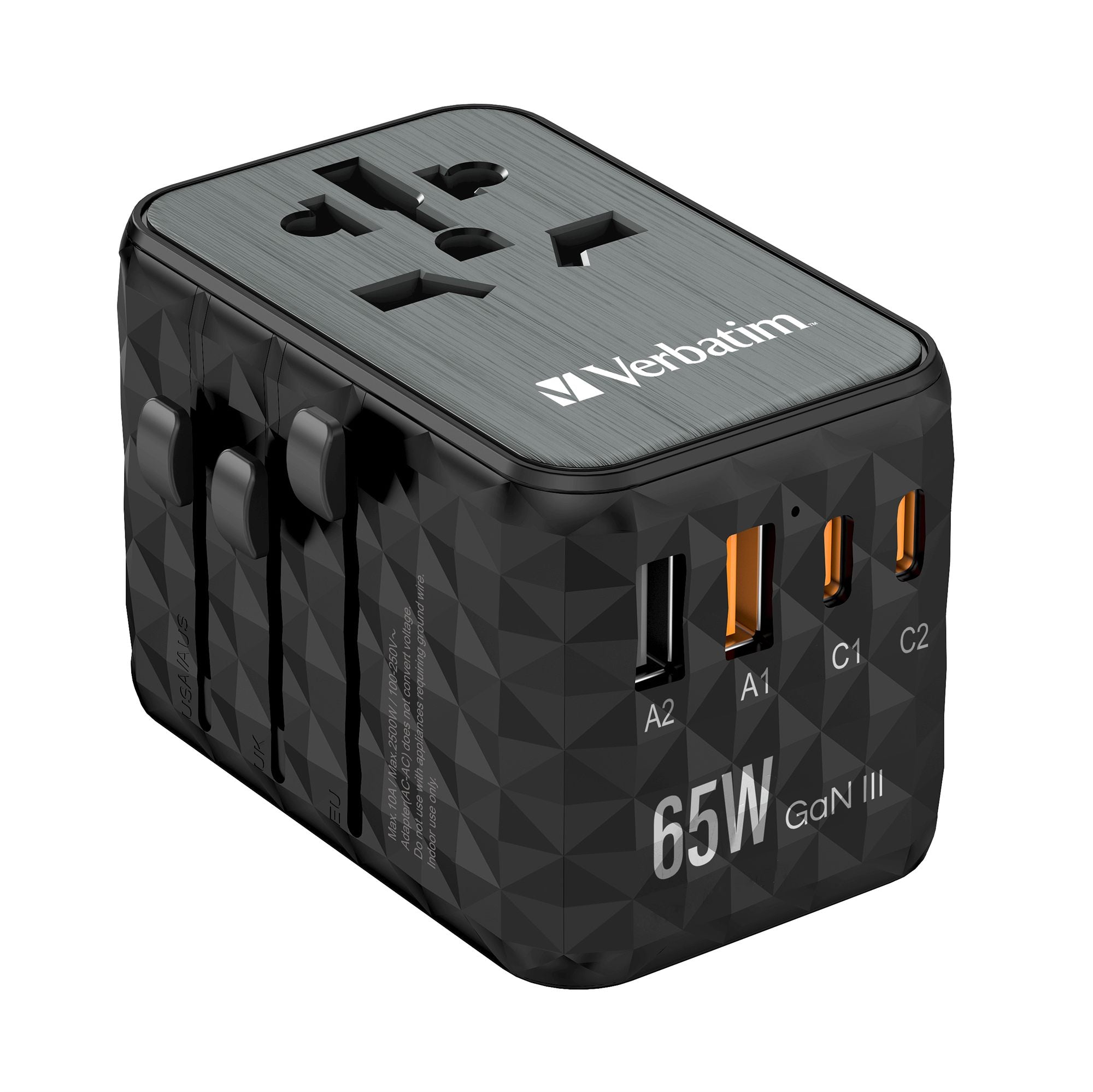 VERBATIM GAN III UNIVERSAL TRAVEL ADAPTER UTA-05 WITH 2 X USB-C PD 65W & QC 4+ / 2 X USB-A WCF (P)