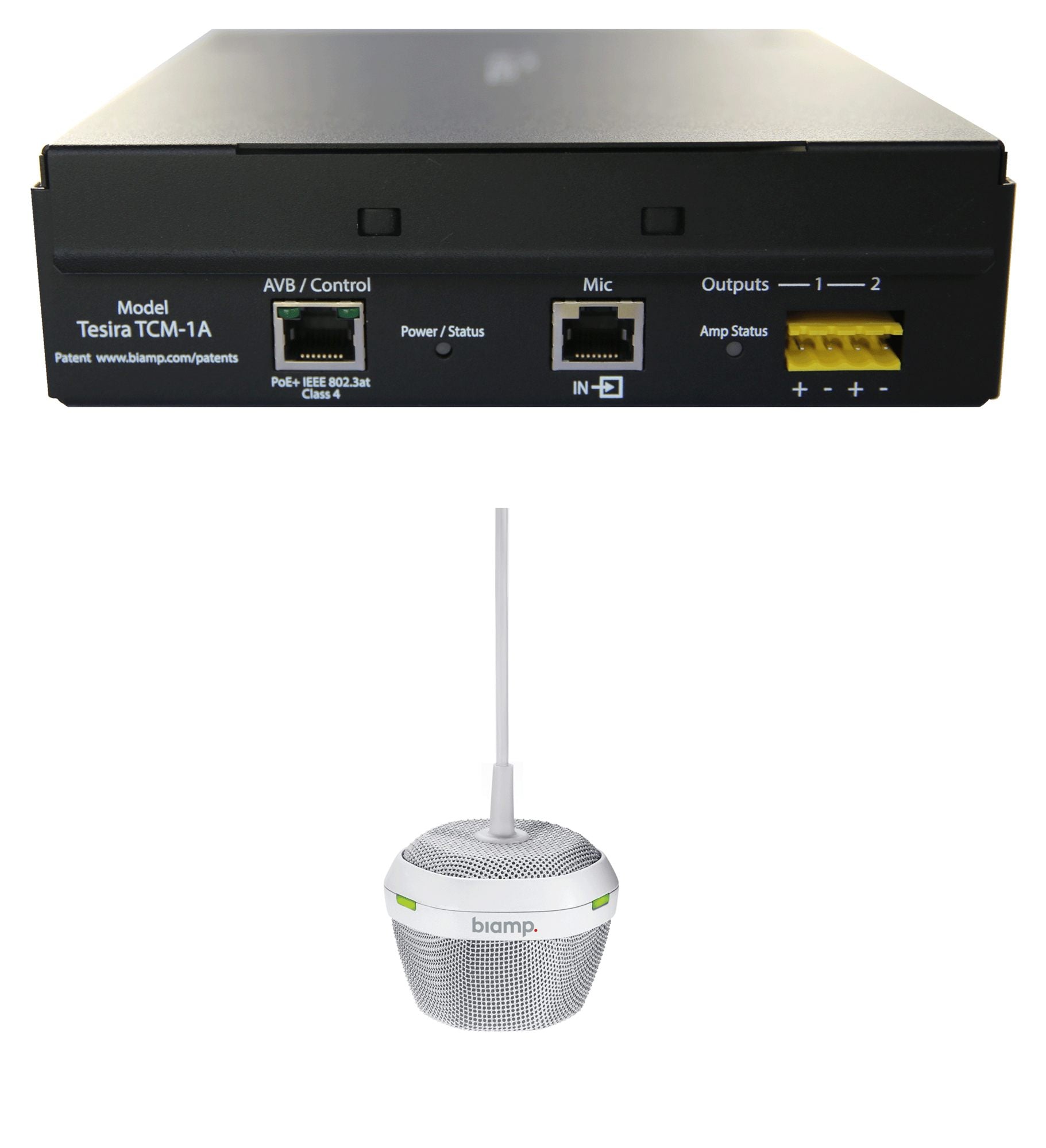 Biamp AVB Beamtracking ceiling microphone with PoE+ amplifier, white