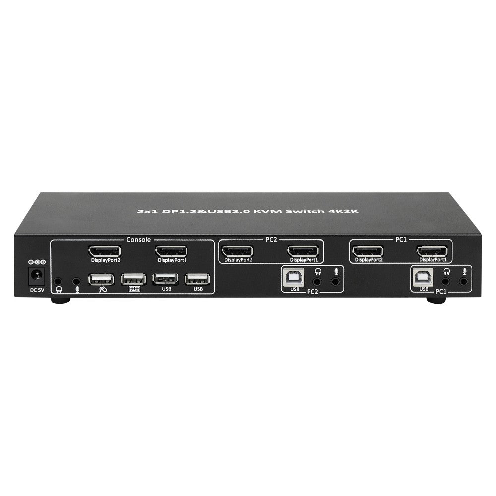 Techly IDATA DP-KVM2 Commutateur KVM 2x1 DisplayPort/USB 4K Double-Vidéo avec USB 2.0