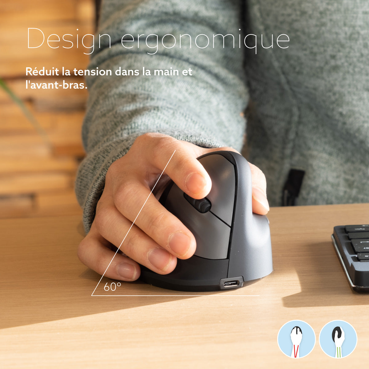 R-GO TOOLS Souris HE Break, droiter, Bluetooth, M noire