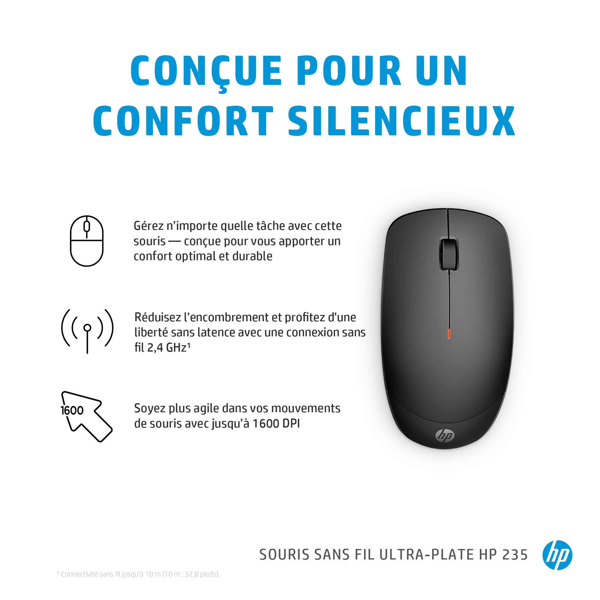 Souris sans fil HP Slim 235 - récepteur USB noir (4E407AA)
