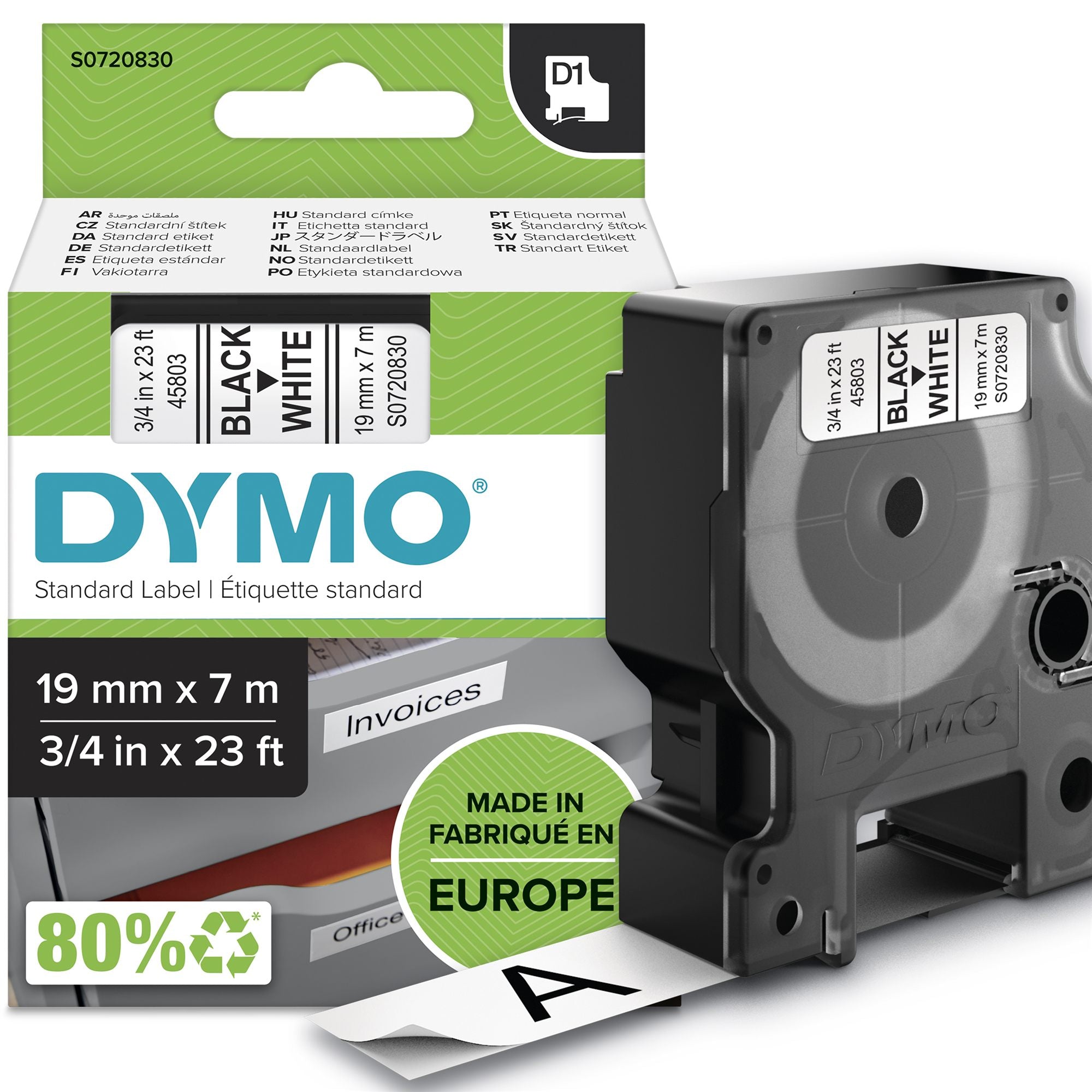 DYMO Ruban D1 - 19 mm noir sur blanc