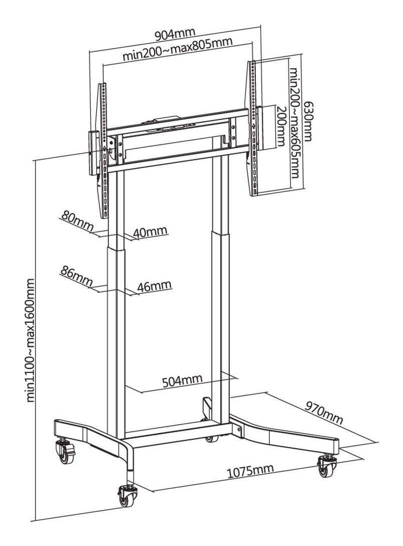 "Techly ICA-TR68M Support TV mobile 55-100"" jusqu'a 120kg électrique avec télécommande"