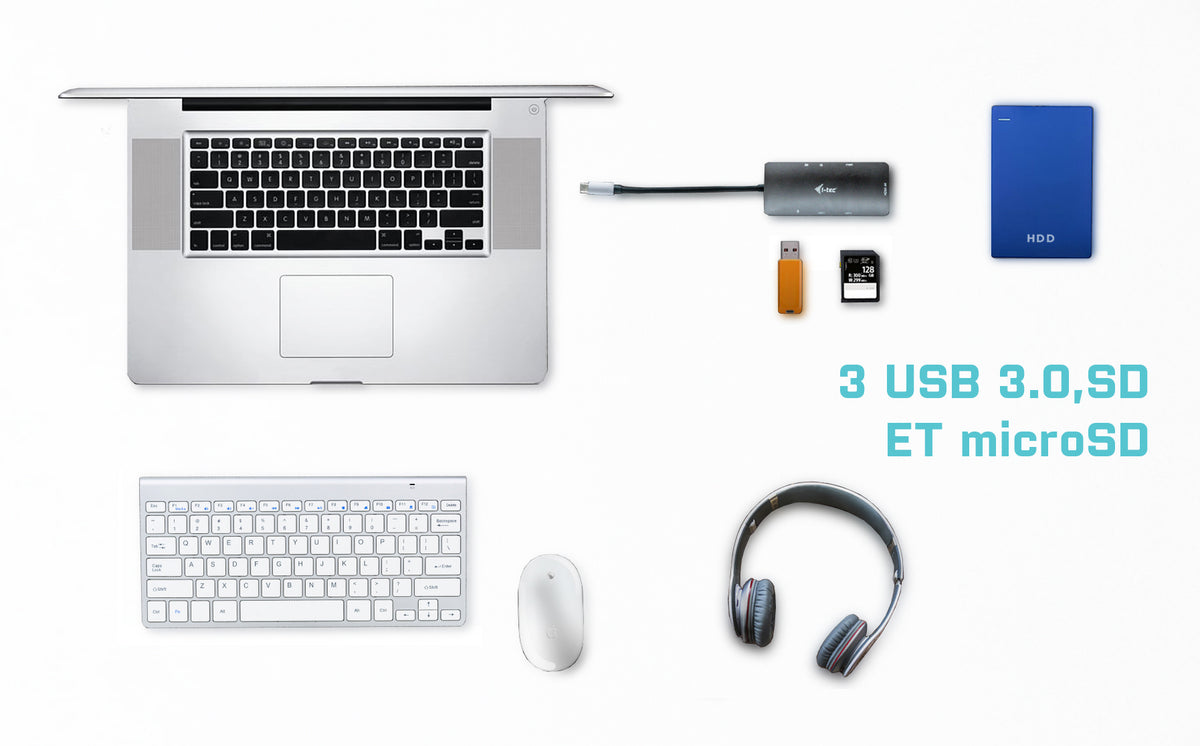 I-TEC USB C Metal Nano Docking Station 1xHDMI 4K 1xSD Cardreader 1xmicroSDCardreader 3xUSB 3.0 Port 1xUSB-C PD sans alimentation