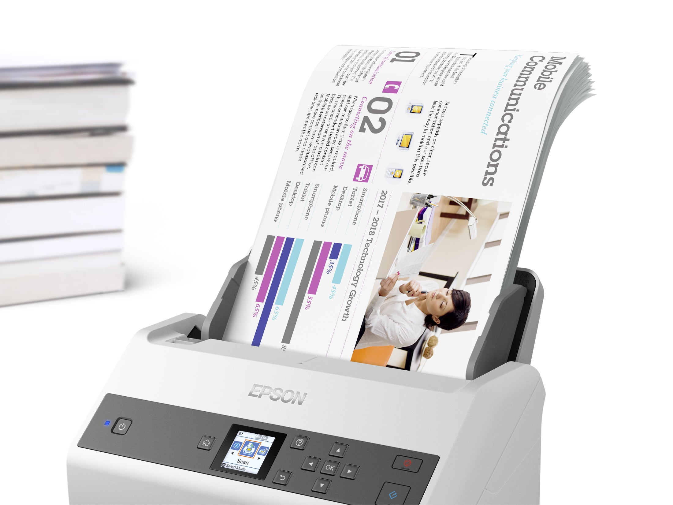 EPSON WorkForce DS-870 Document scanner Contact Image Sensor CIS Duplex A4 600x600dpi 65ppm ADF 100sheets 7000scans/d USB 3.0
