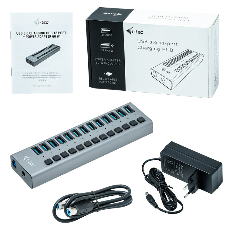 I-TEC USB 3.0 Charging HUB 13port port with external power adapter 60W 13xUSB charging port forTablets Notebooks Ultrabooks PC
