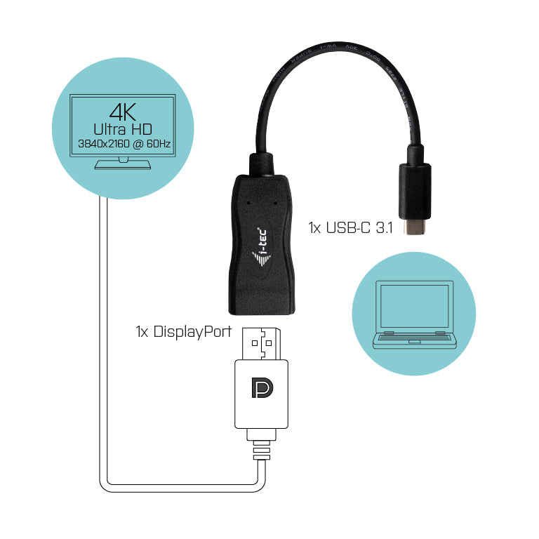 I-TEC USB C to Display Port Adapter 1xDP 4K 60Hz Ultra HD compatible with Thunderbolt 3