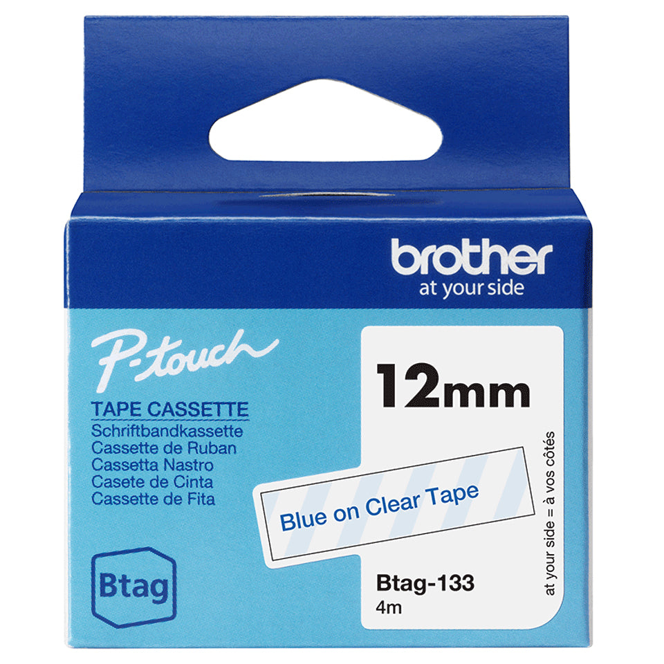 BROTHER 12MM Blue on Transparent BTAG133 Tape