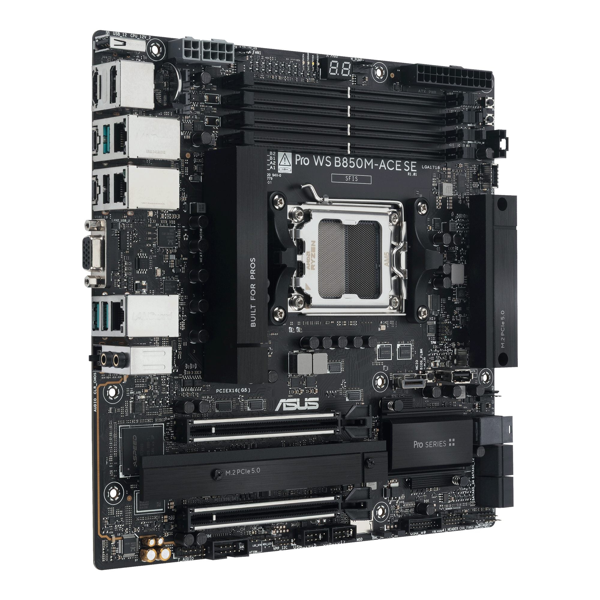 ASUS Pro WS B850M-ACE SE AM5 AMD Micro-ATX motherboard 4xDDR5 PCIe 5.0 2xM.2 1xHDMI 2xDisplayPort 1xVGA 4xSATA