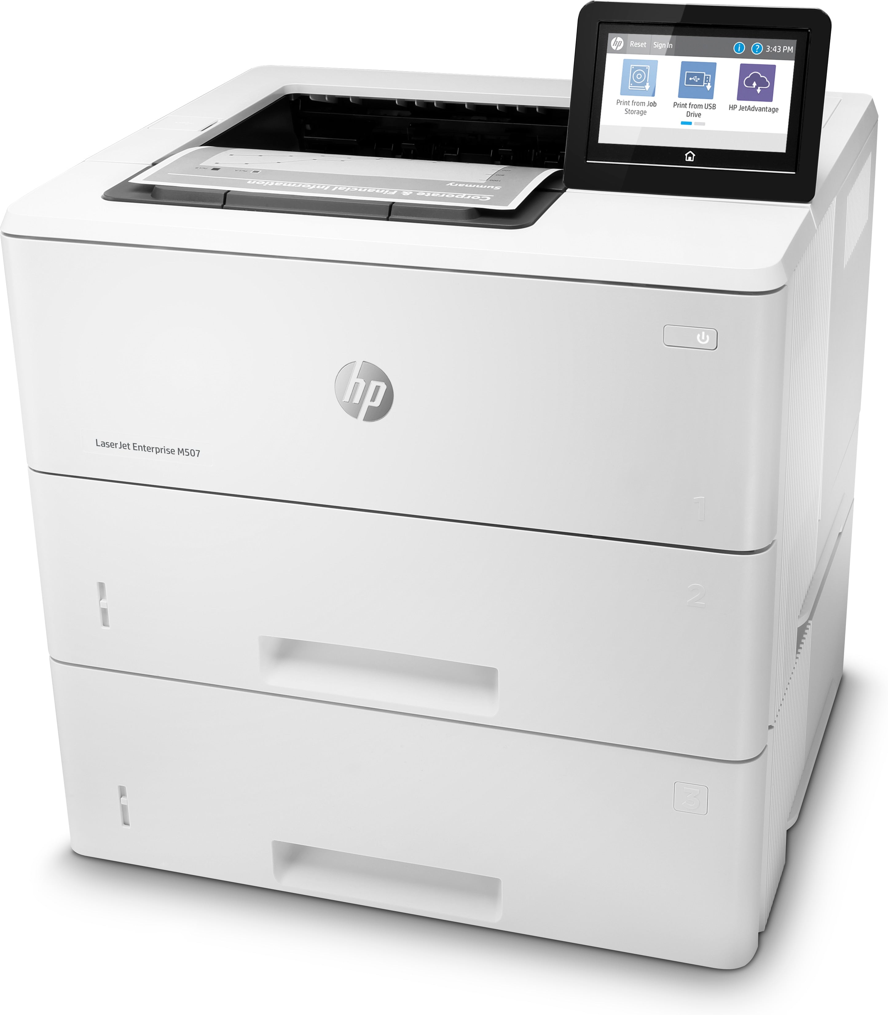 HP LaserJet Enterprise M507x Printer Mono Duplex laser A4 1200x1200dpi 43ppm 1200sheets USB LAN Wi-Fi Bluetooth LE