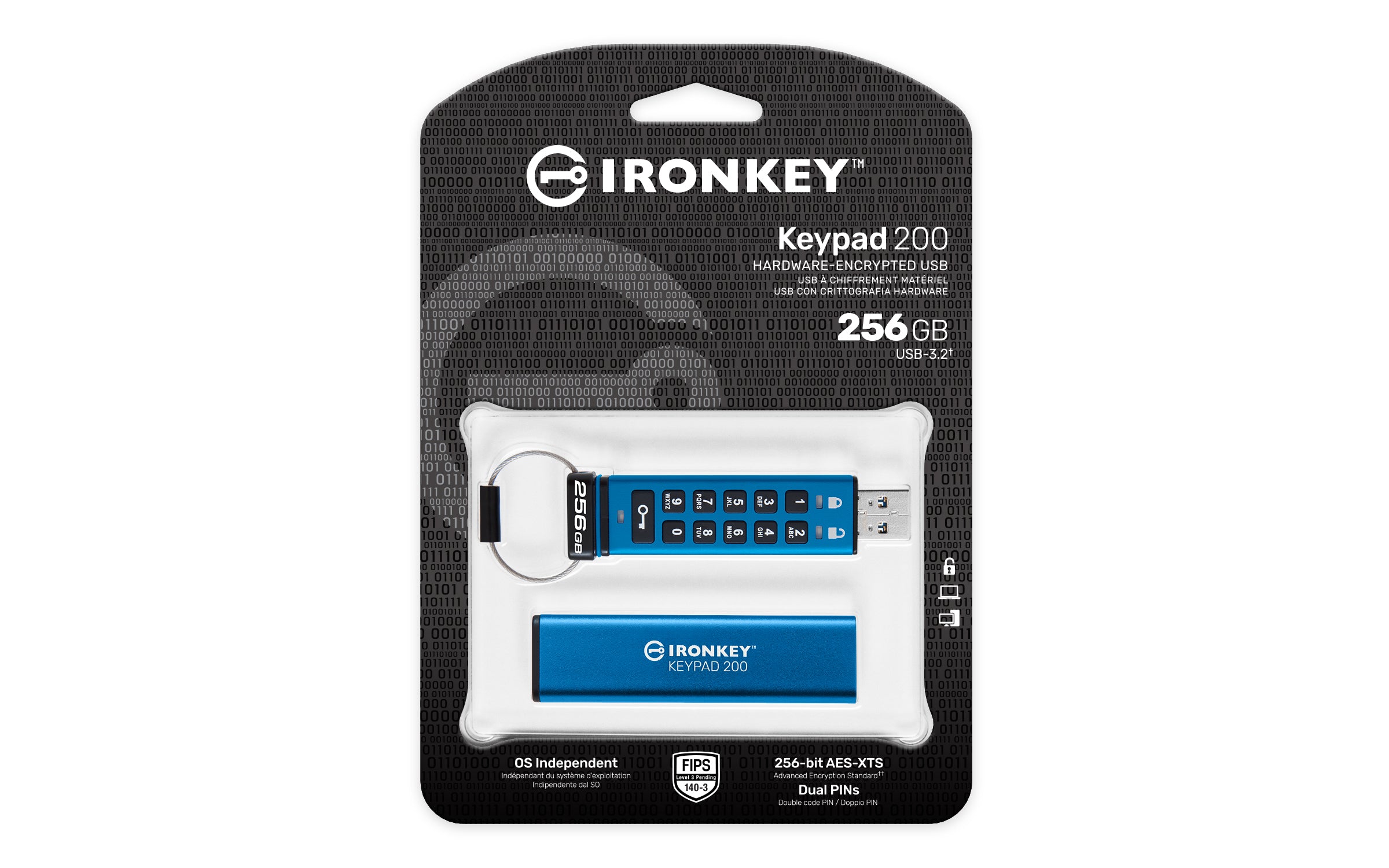 KINGSTON 256Go IronKey Keypad 200 FIPS 140-3 Lvl 3 Pending AES-256 Encrypted
