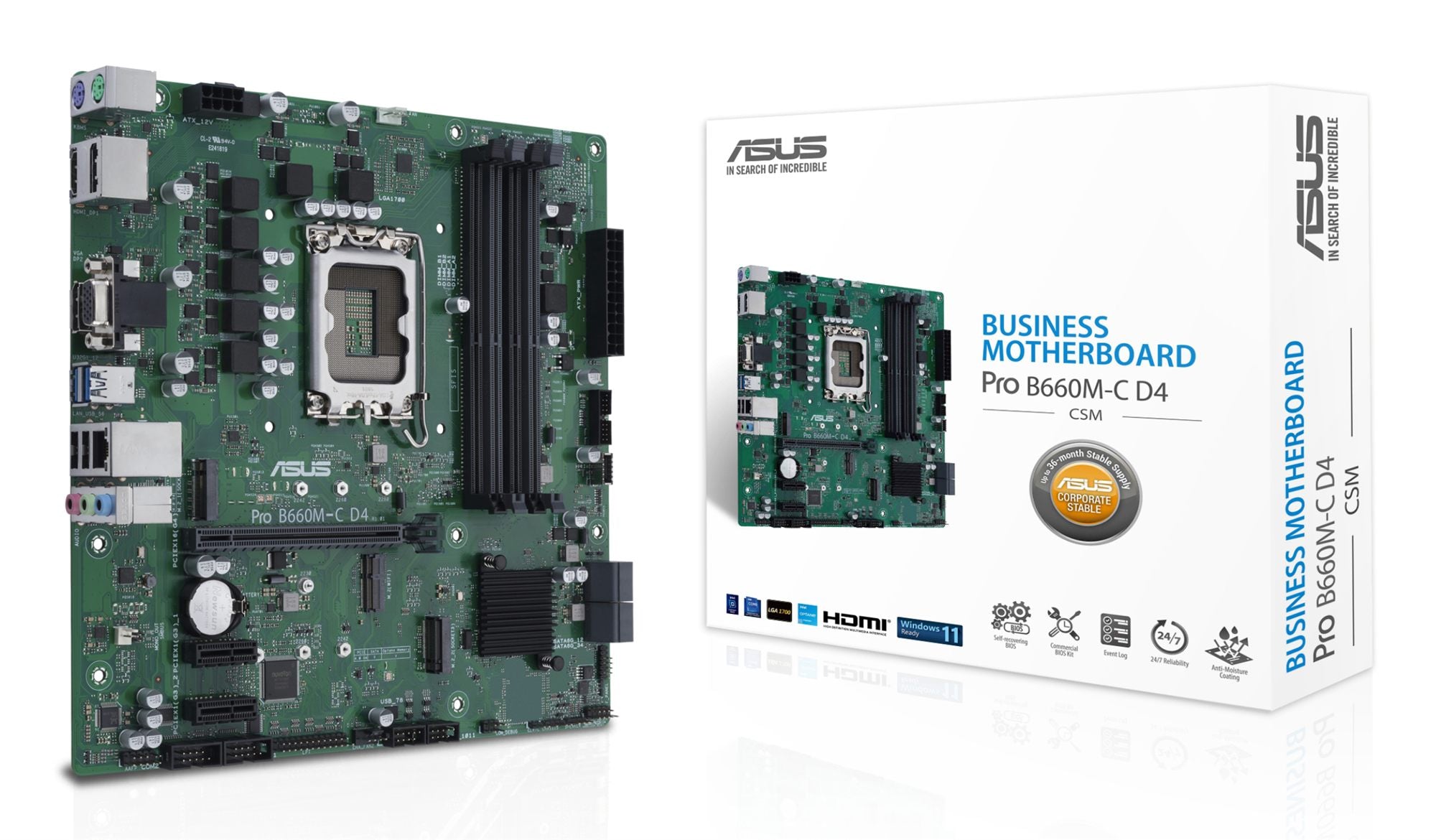 ASUS PRO B660M-C D4-CSM LGA1700 4xDIMM DDR4 TPM 4xSATA 2xM.2 1xHDMI 1xVGA 2xDP MB