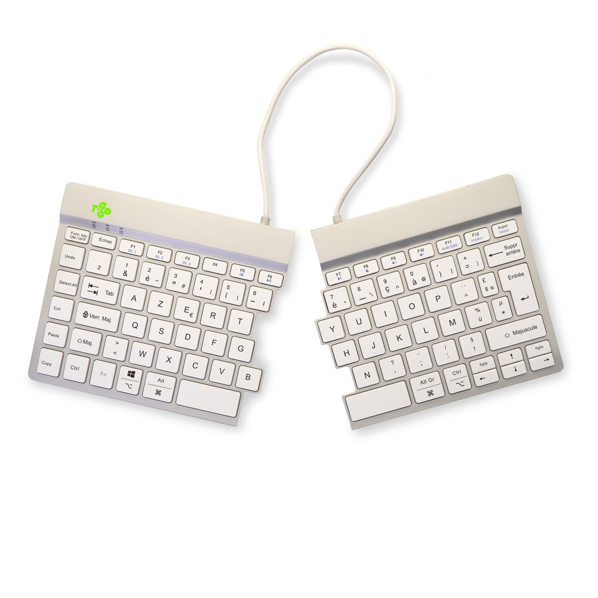 R-GO TOOLS Clavier ergo Split Break, divisé Bluetooth blanc