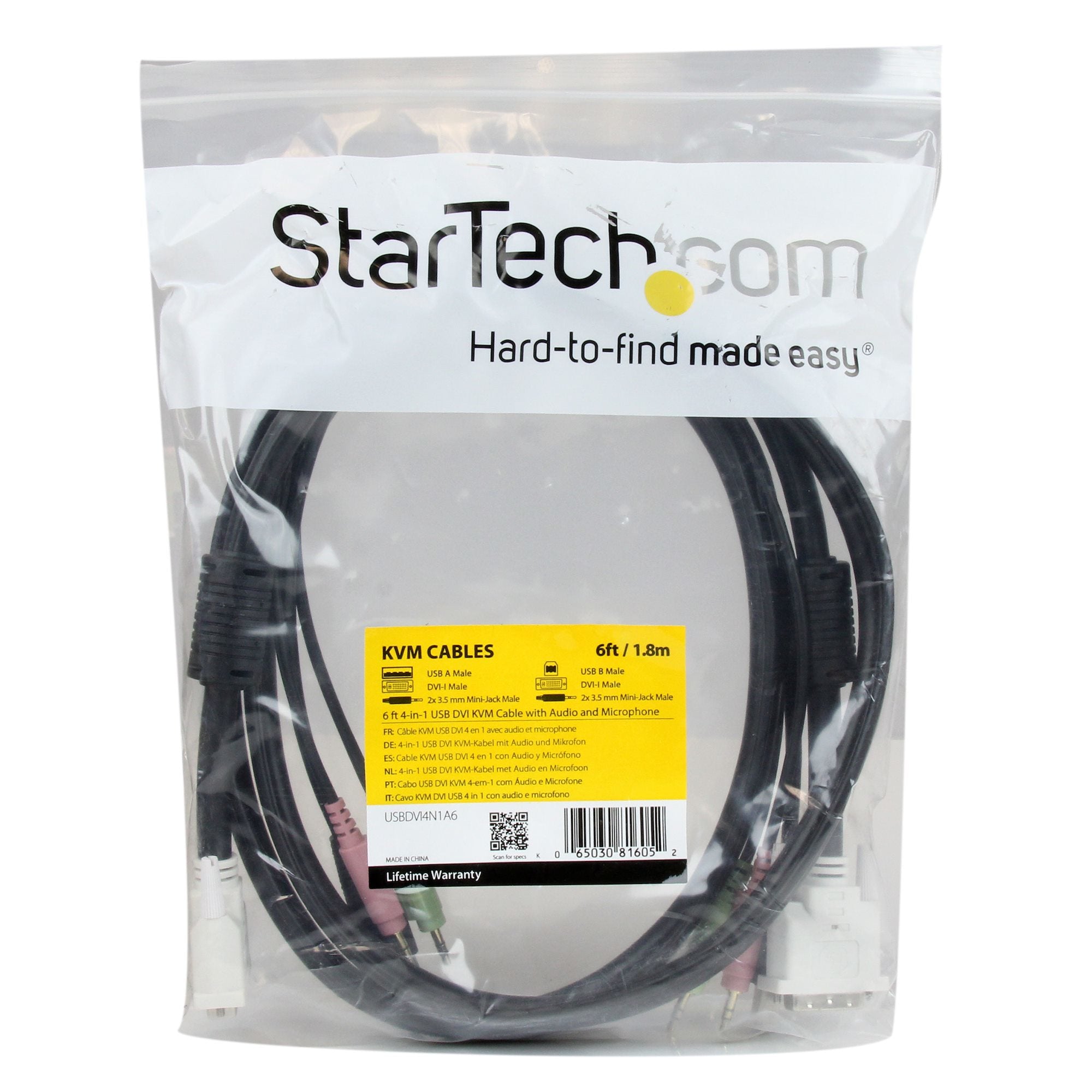 6 ft 4-in-1 USB DVI KVM Cable with Audio