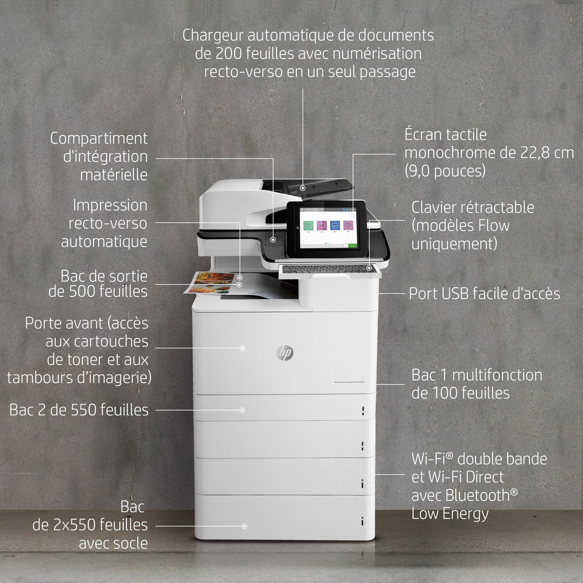 HP LaserJet Enterprise Flow MFP M776z MFP colour laser 297x864mm 46ppmcopy 46ppmprint 2300 sheets USB 2.0 LAN Wi-Fi USB 2.0