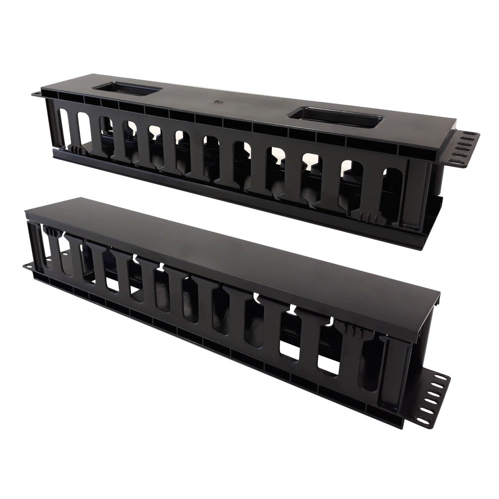 Techly I-CASE CABLE-FR2 Organisateur de câbles 2U pour armoires rack 19" avec couvercle, noir