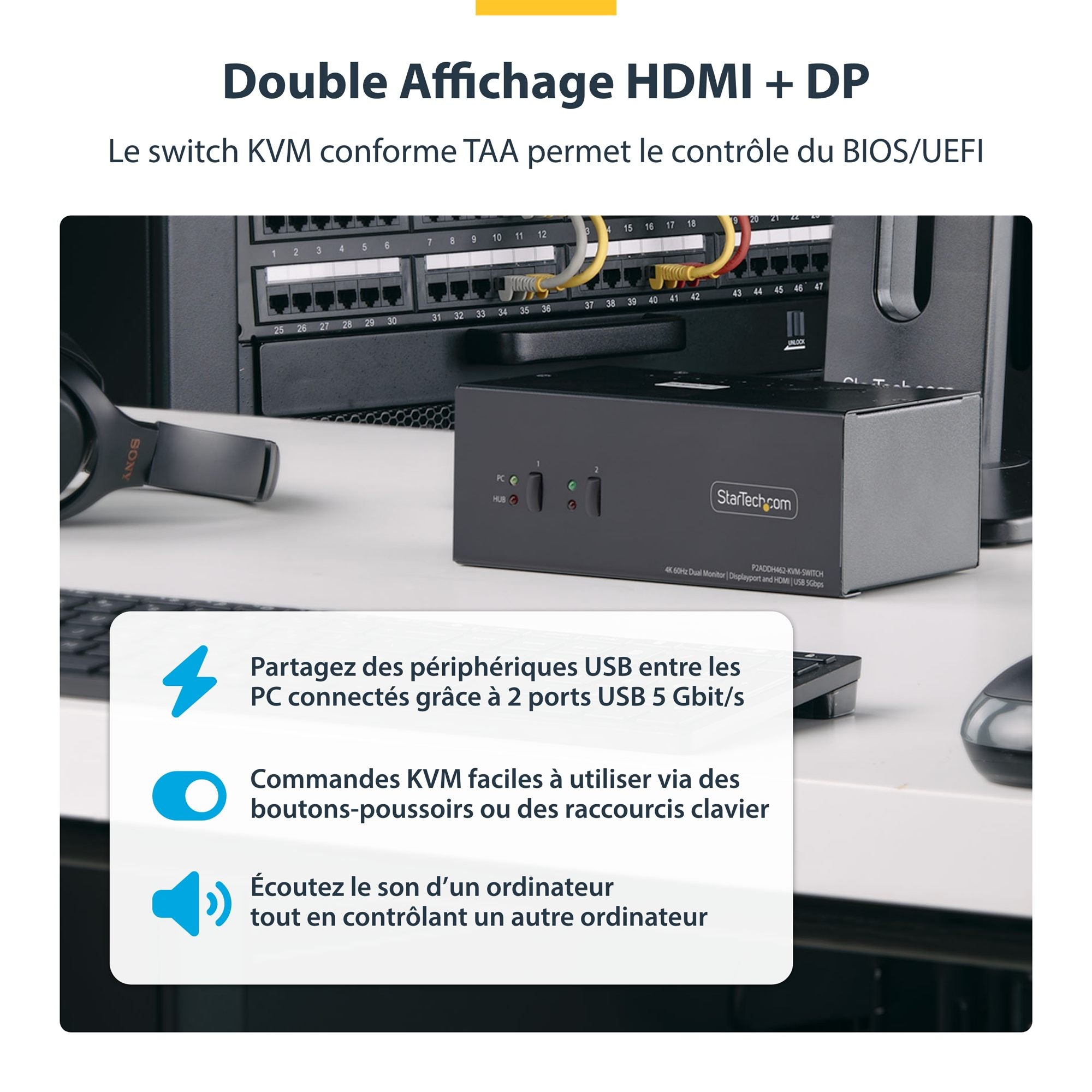 2-Port Dual-Monitor DP+HDMI KVM Switch