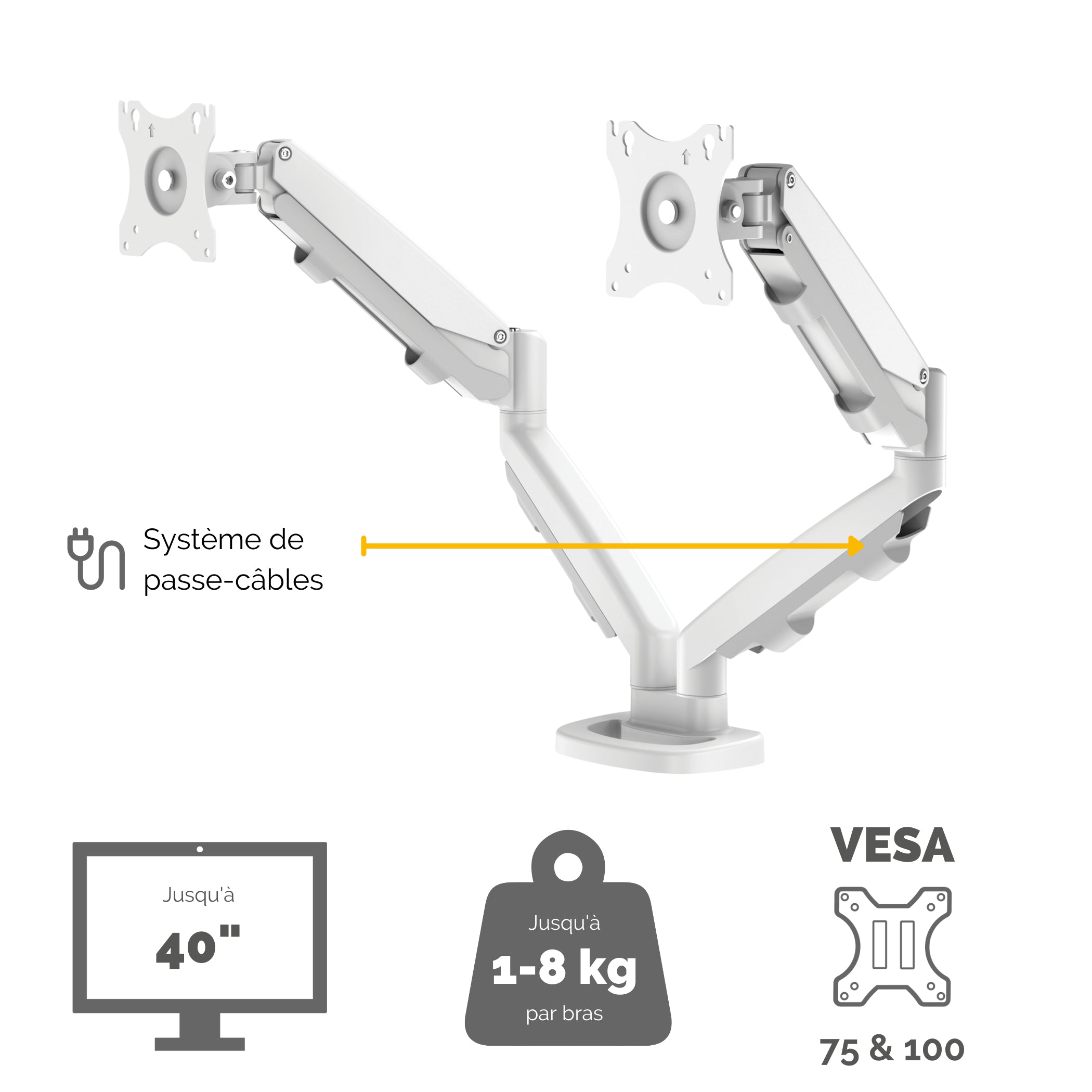FELLOWES BRAS ARTICULE DOUBLE ECRAN EPPADUAL BLANC compatible jusqu’à 39 POUCES