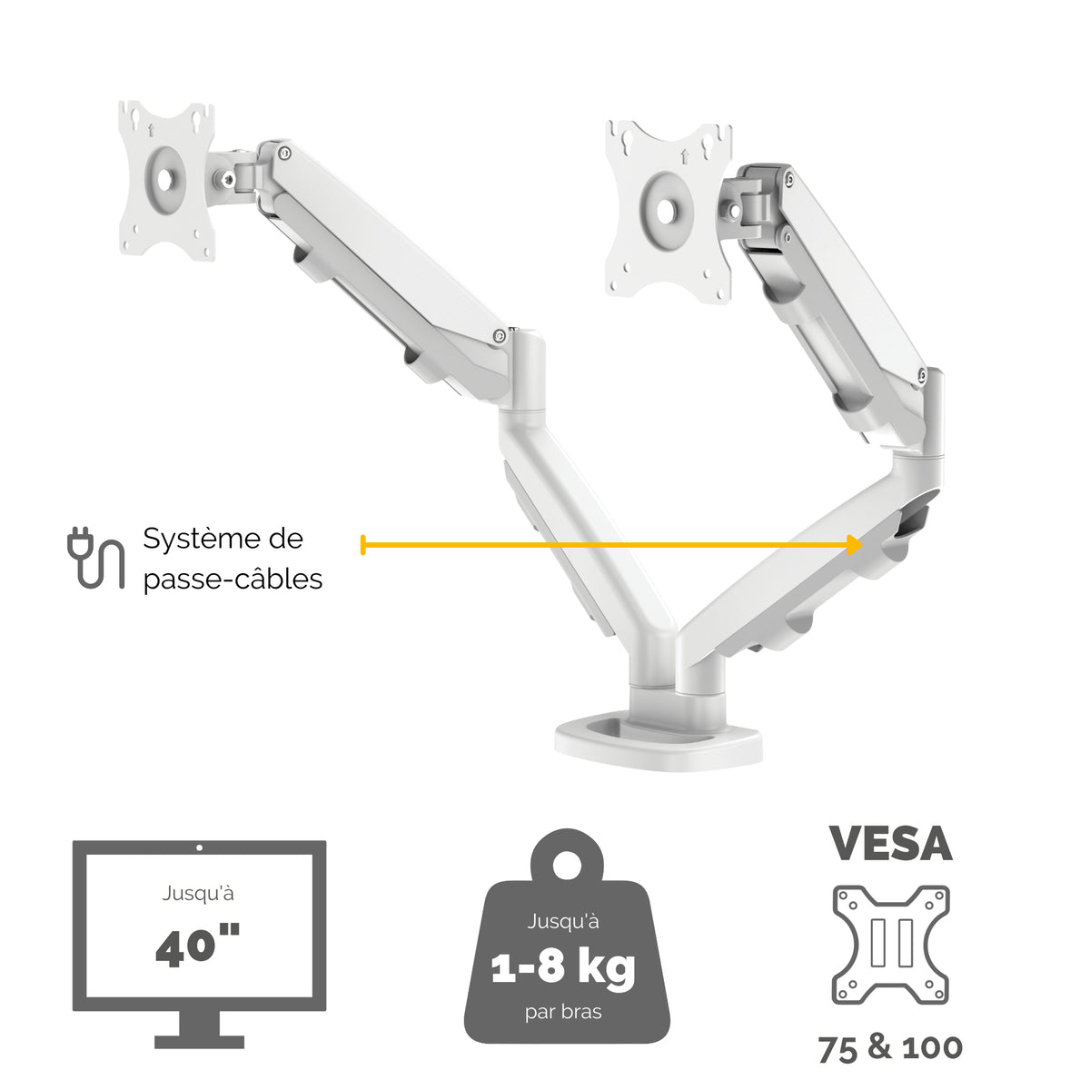 FELLOWES BRAS ARTICULE DOUBLE ECRAN EPPADUAL BLANC compatible jusqu’à 39 POUCES