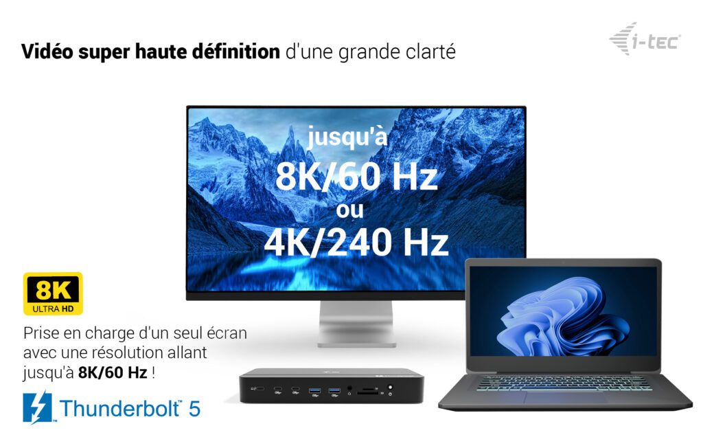 I-TEC TB5 Triple DisplayDS 2xTB5 1xDP 1x2.5GLAN 1xM.2 slot 1xAudio/Mic 2xUSB-C Gen2 2xUSB-A Gen2 2xUSB 2.0 SD+TF Cardreader PD 140W