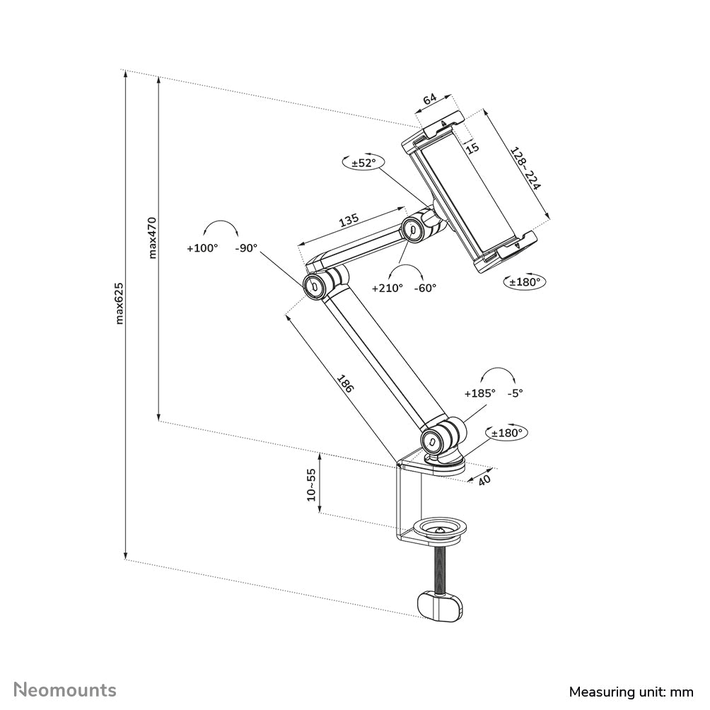 NEOMOUNTS DS15-545WH1 Support pour tablette à pince pour bureau 4.7-12.9p - universel - orientable