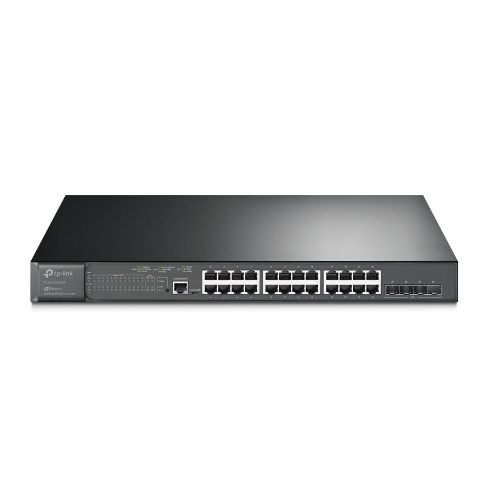TP-Link JetStream TL-SG3428XMP commutateur réseau Géré L2+ Gigabit Ethernet (10/100/1000) Connexion Ethernet, supportant l'alimentation via ce port (PoE) 1U Noi