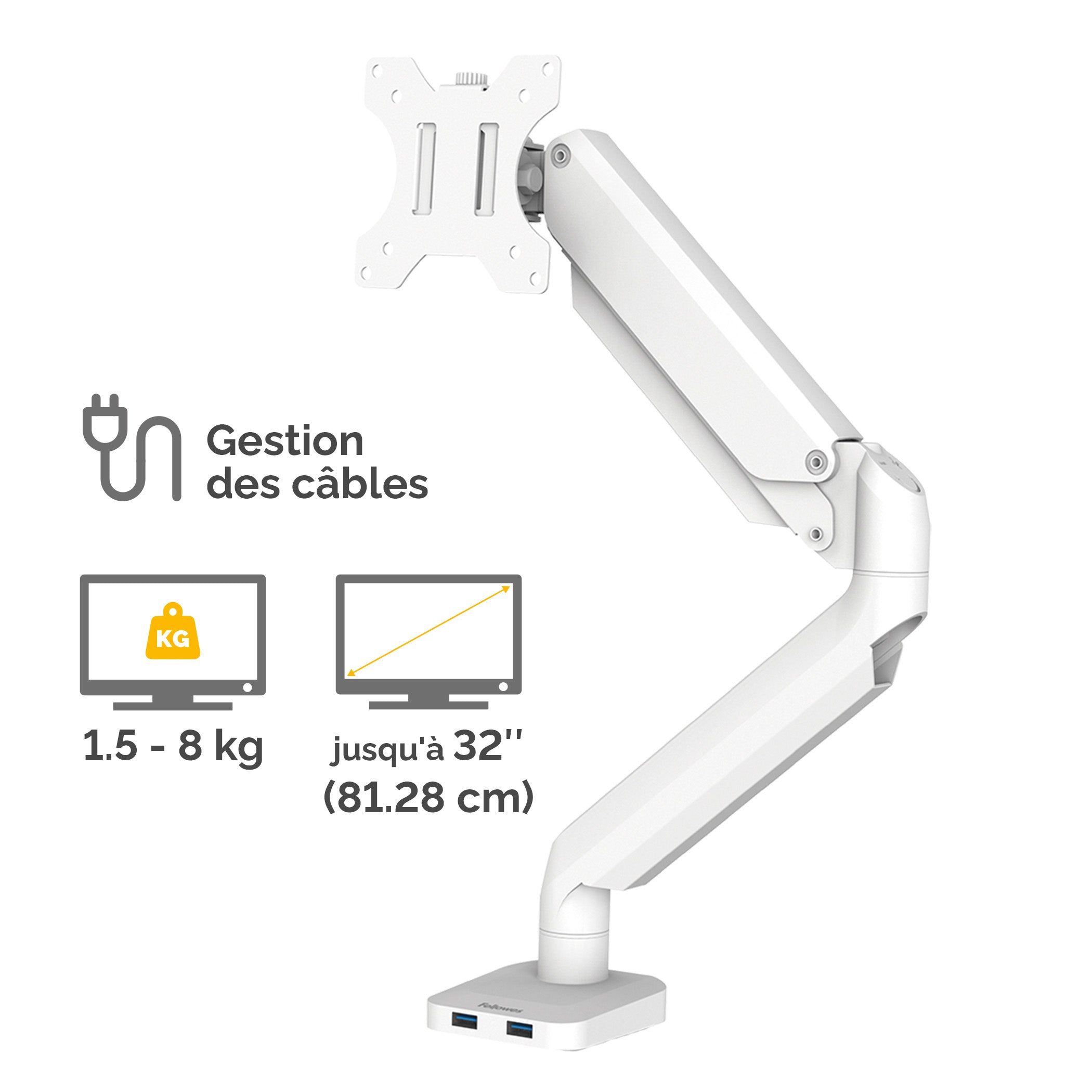 FELLOWES Bras Porte-Ecran Simple Blanc Platinum Series