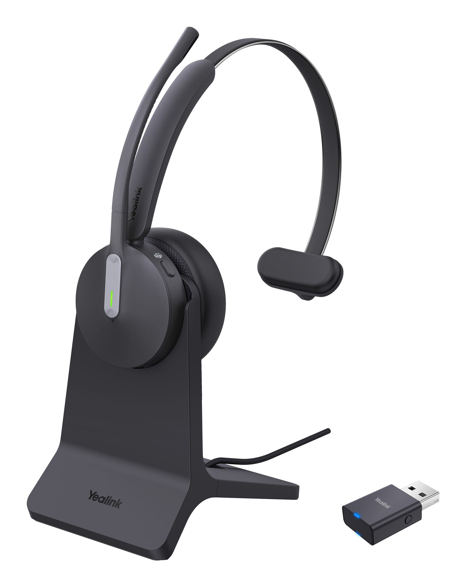 Yealink WH64 Hybird Mono with Charging Stand Teams Sans fil Arceau Bureau/Centre d'appels USB Type-C Bluetooth Socle de chargement Noir