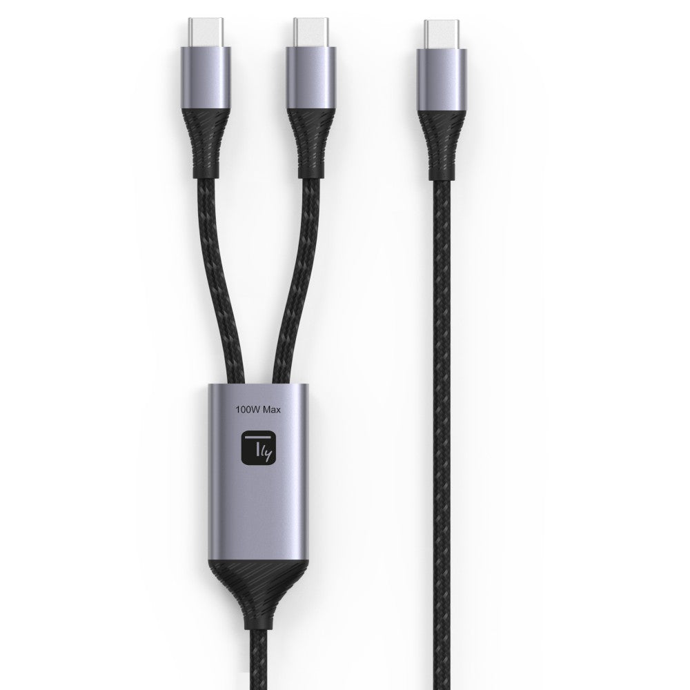 Techly ICOC MU2C-2C100W Câble de chargement USB-C vers 2x USB-C 100W 1,5m PD QC PPS