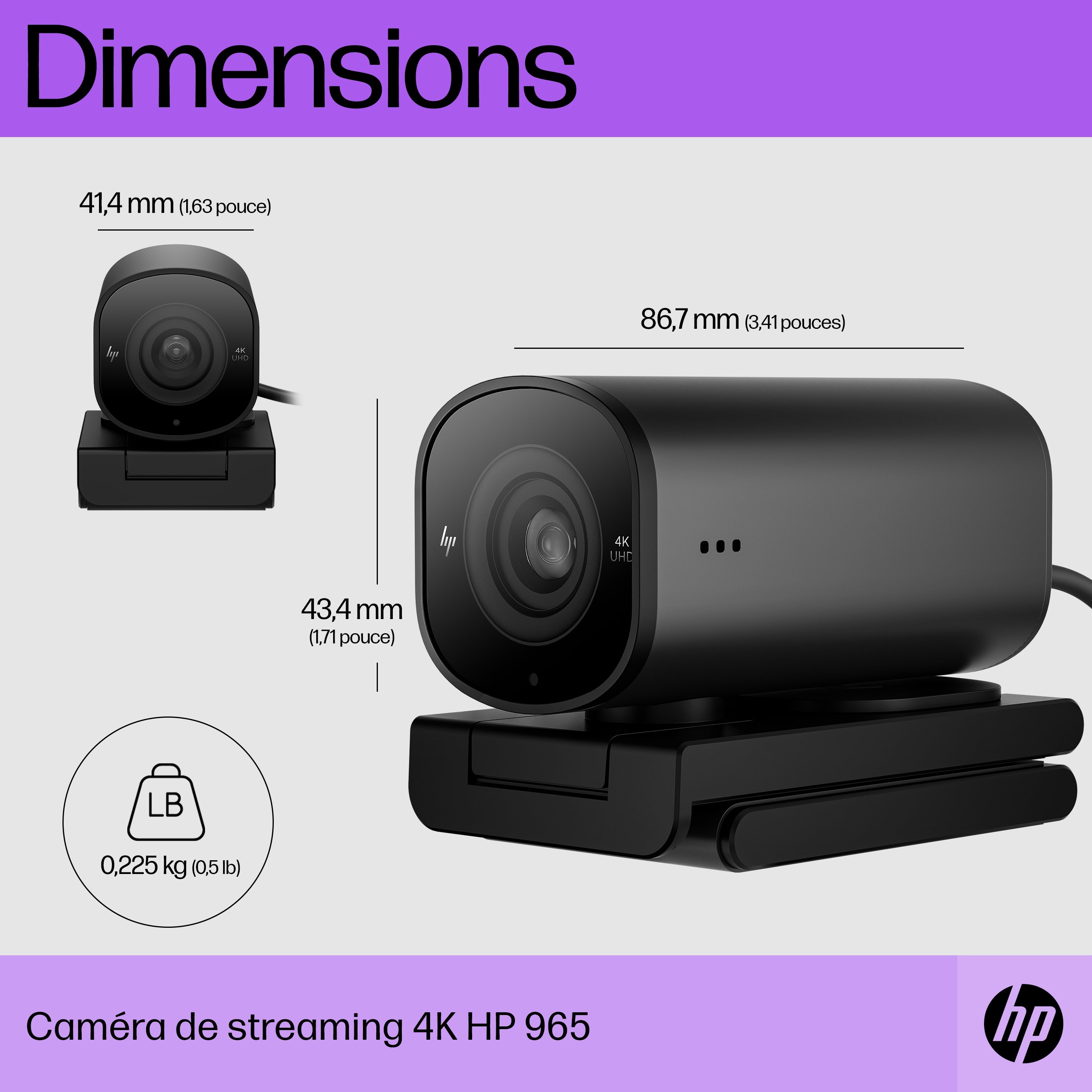 HP 965 4K Streaming webcam 8 MP 3840 x 2160 pixels USB Noir