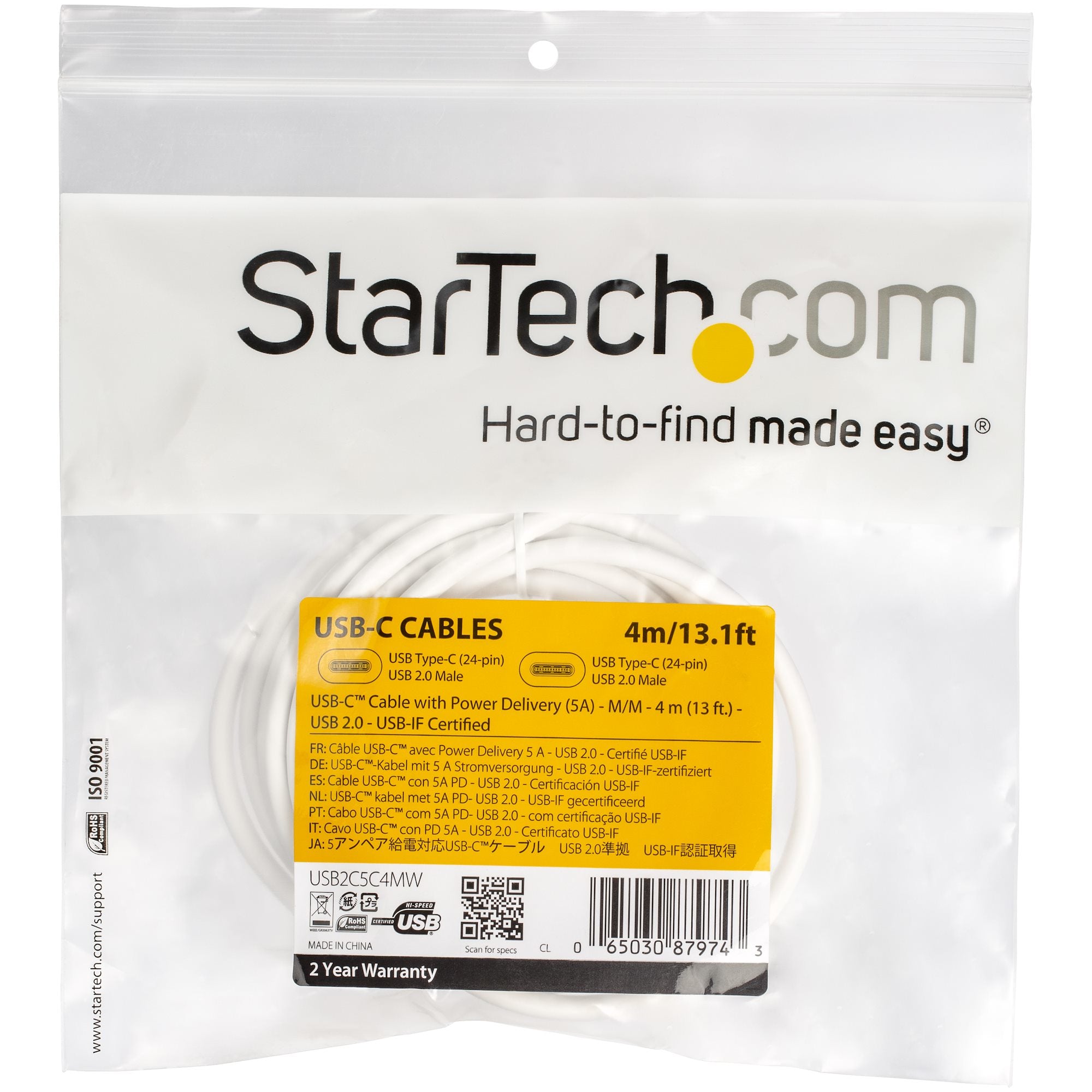 Cable USB-C w/5A PD - USB 2.0 - 4m 13ft