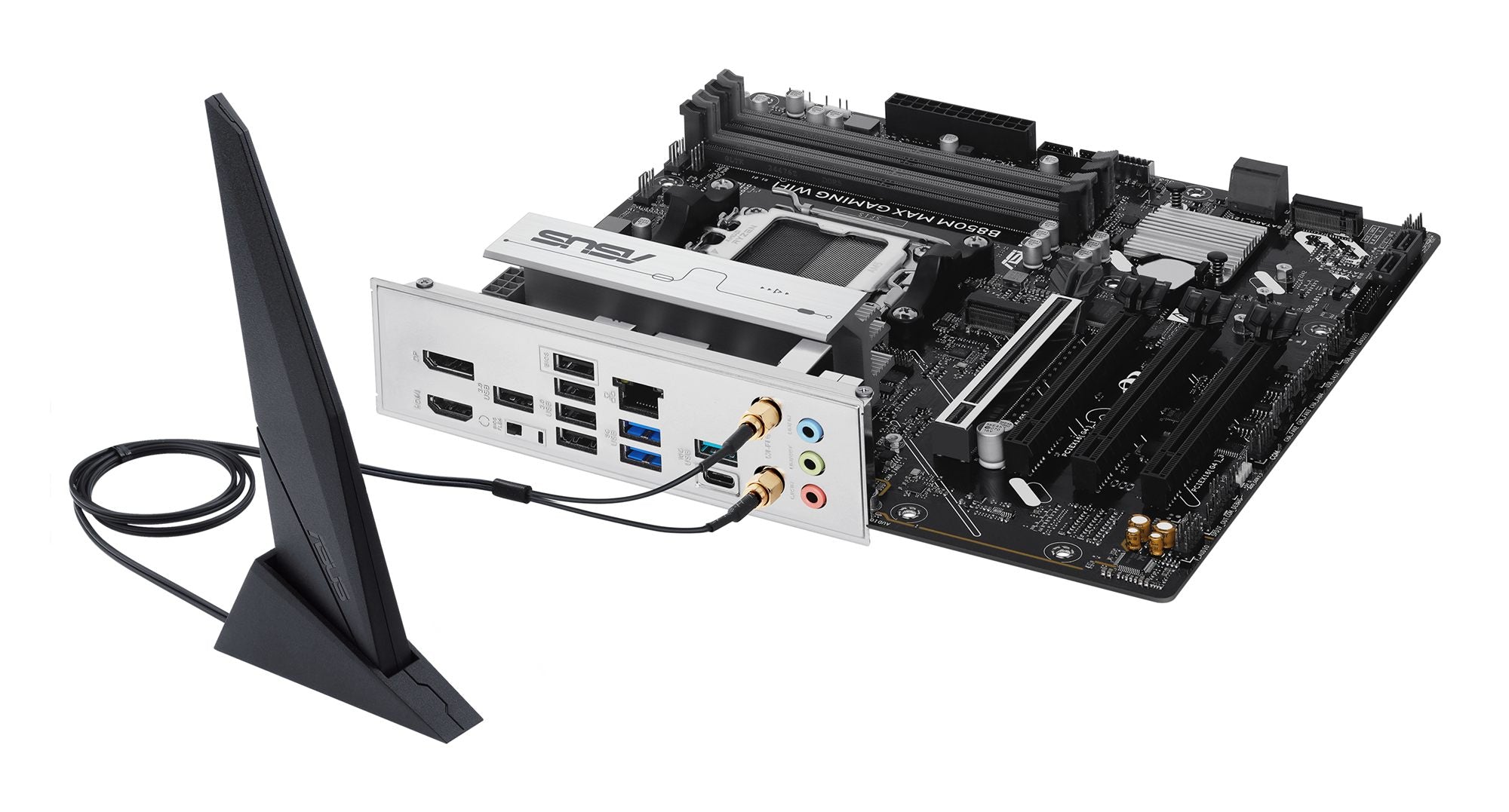 ASUS B850M MAX GAMING WIFI AMD AM5 mATX motherboard 4xDDR5 PCIe 5.0 3xM.2 1xHDMI 1xDisplayPort 4xSATA