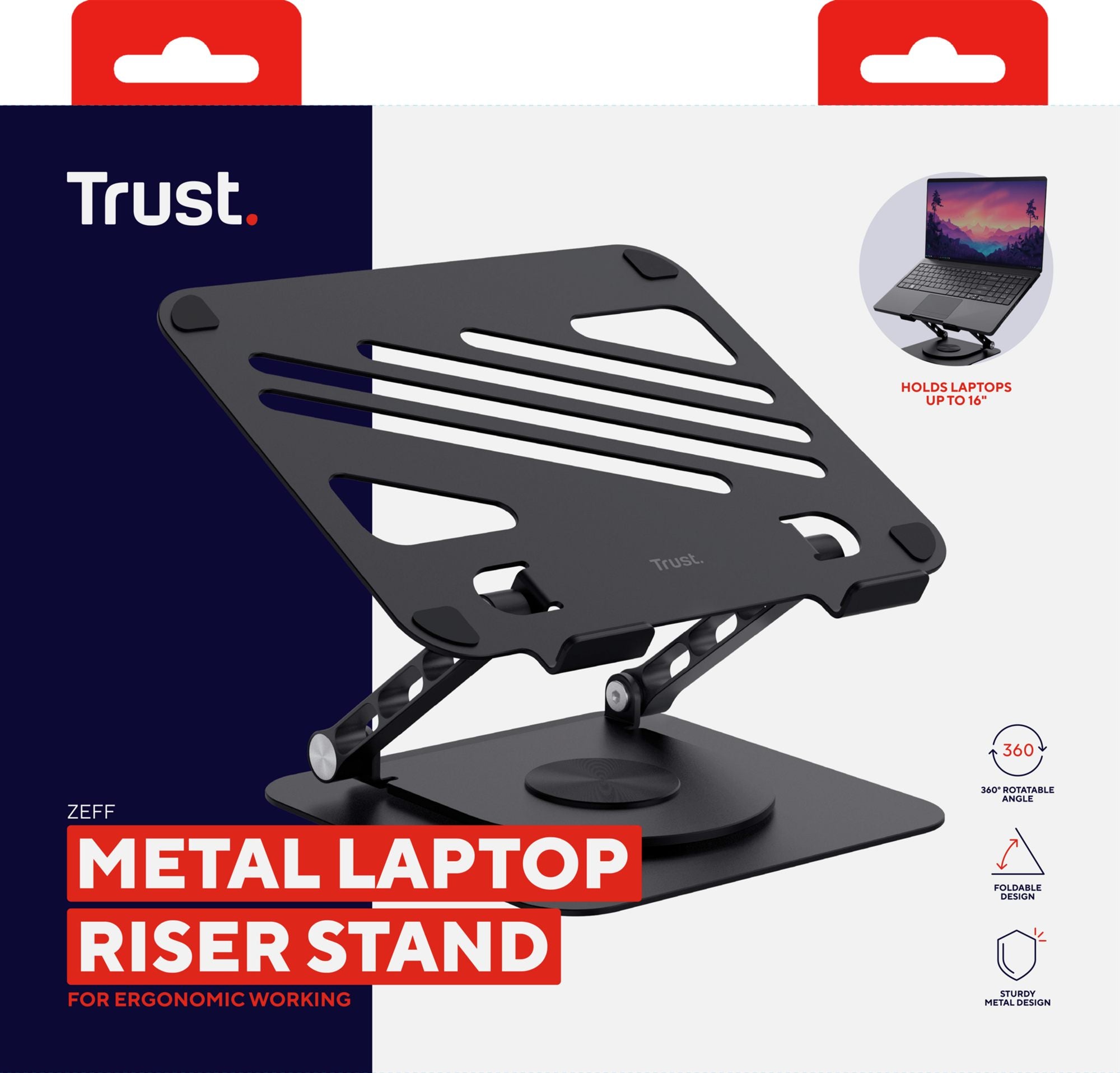 TRUST Support métallique ZEFF pliable et orientable pour ordinateur portable