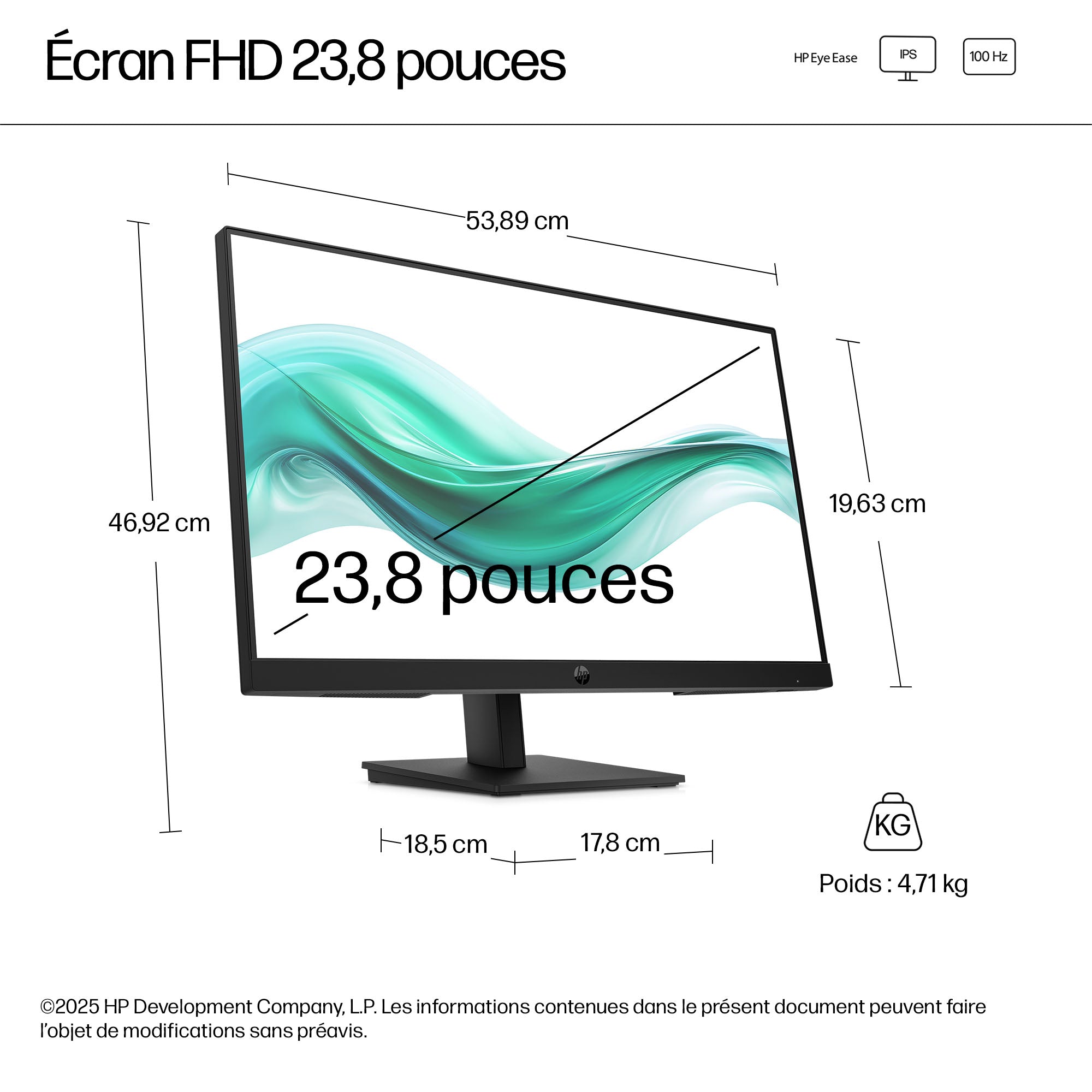 HP Series 3 Pro 23.8 inch FHD Monitor - 324ph écran plat de PC 60,5 cm (23.8") 1920 x 1080 pixels Full HD LCD Noir