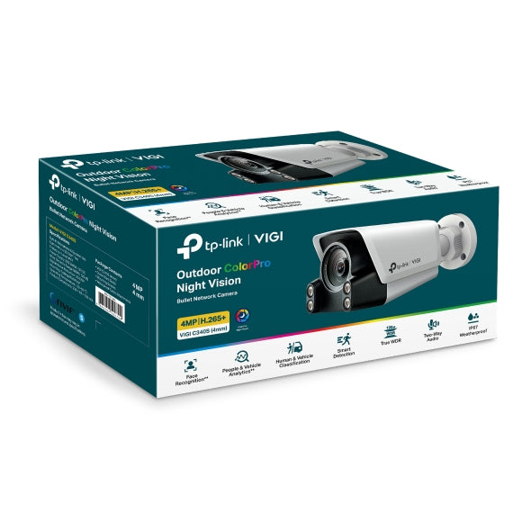 TP-LINK 4MP Outdoor Color Pro Night Vision Bullet Network Camera 4MP 4mm Fixed Lens 1/1.8inch Progressive Scan