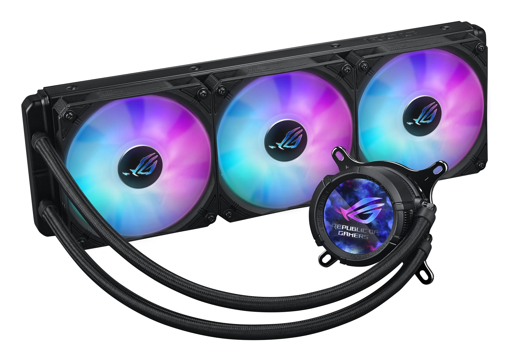 ASUS ROG Strix LC III ARGB LCD all-in-one CPU liquid cooler with 2.1 IPS LCD Aseteks new Gen7 v2 pump and premium ROG ARGB fans