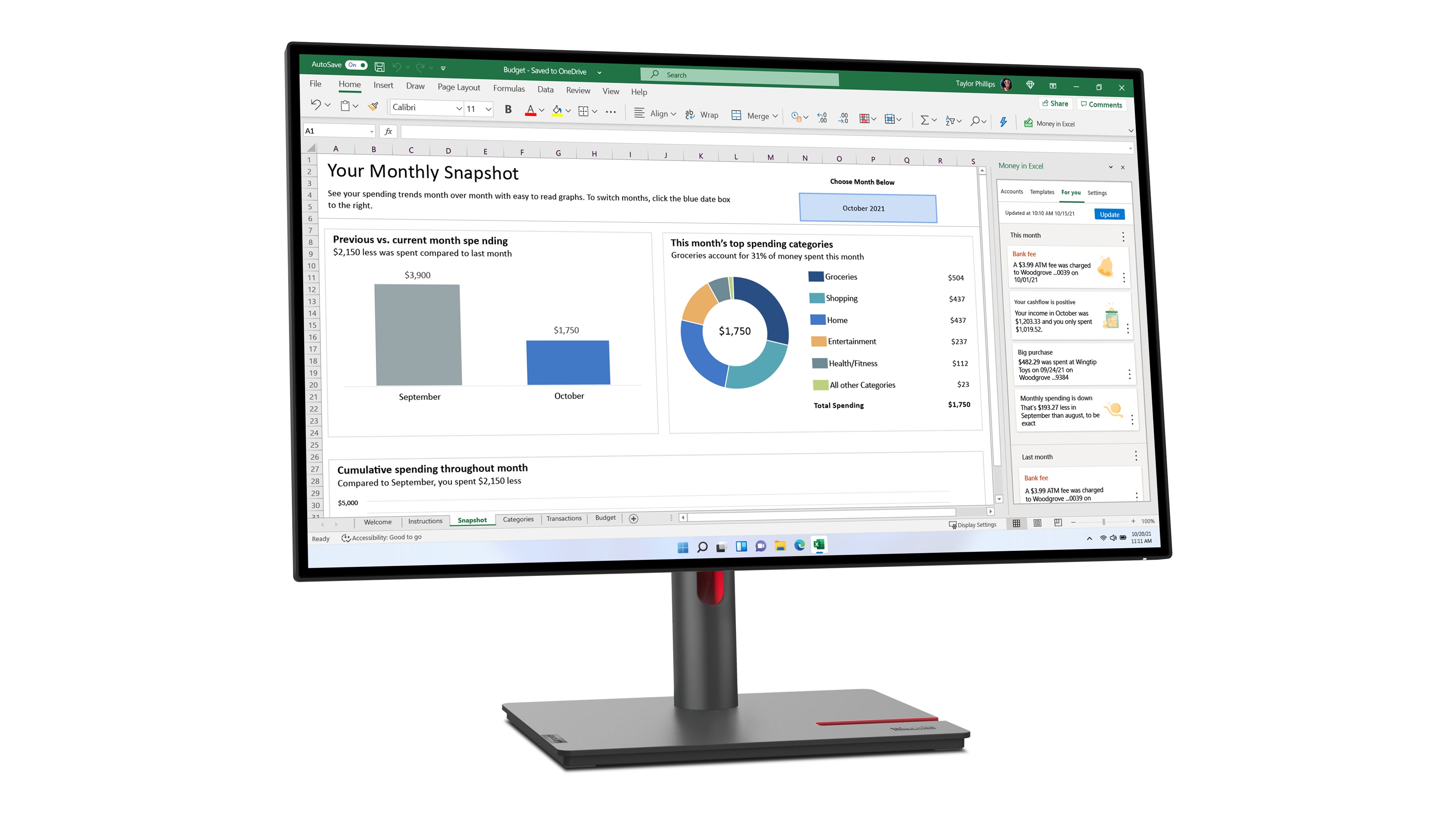 LENOVO ThinkVision P27h-30 27inch 2560x1440 IPS 16:9 350cd/m2 HDMI DP USB Hub