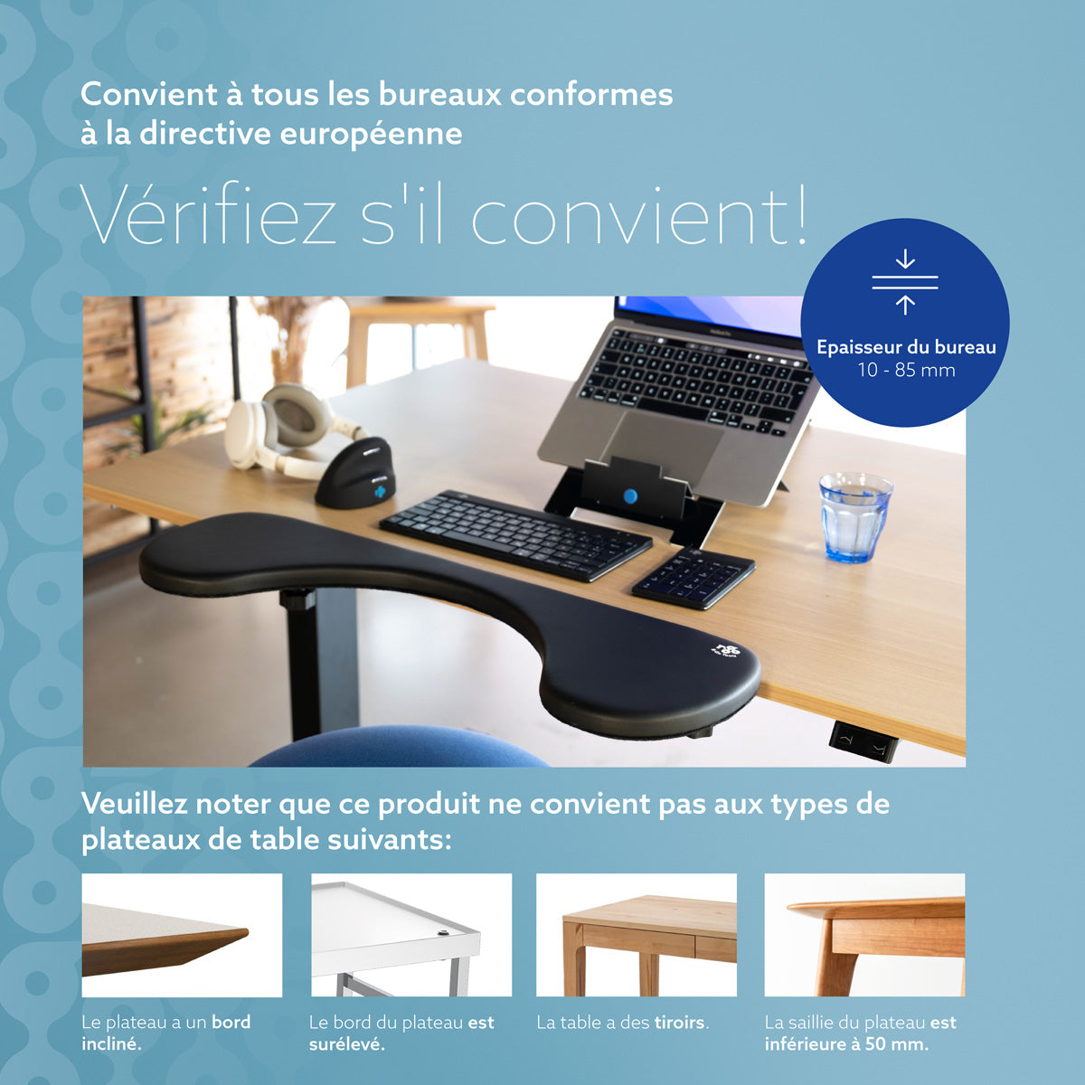 R-GO TOOLS Accoudoir symétrique avec découpe abdominale
