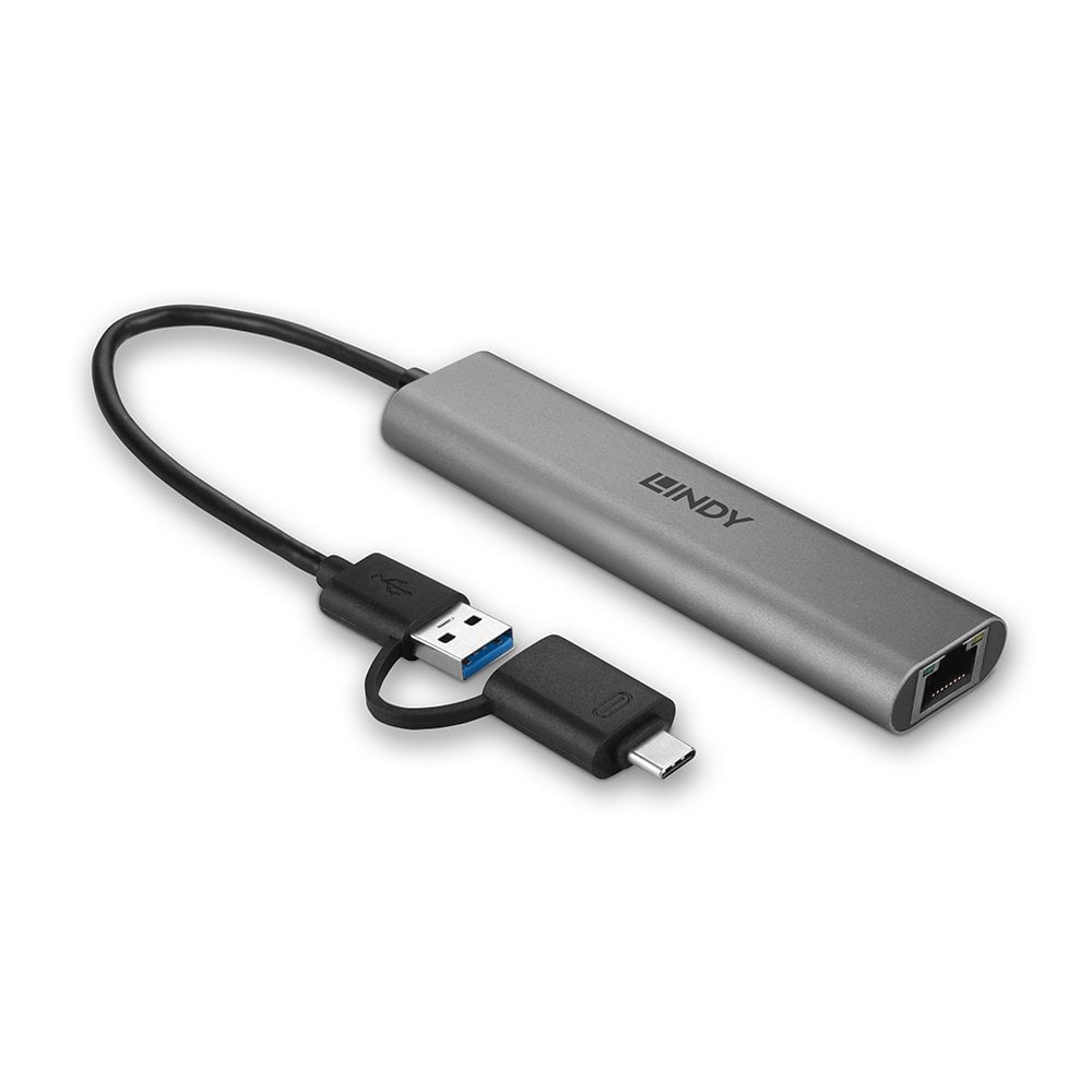 LINDY USB 3.2 Gen 1 Hub & Gigabit Ethernet Converter