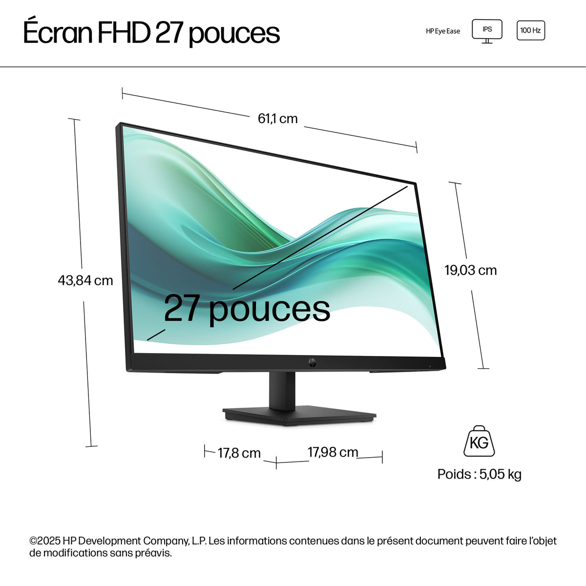 HP Series 3 Pro 27 inch FHD Monitor - 327pf écran plat de PC 68,6 cm (27") 1920 x 1080 pixels Full HD LCD Noir