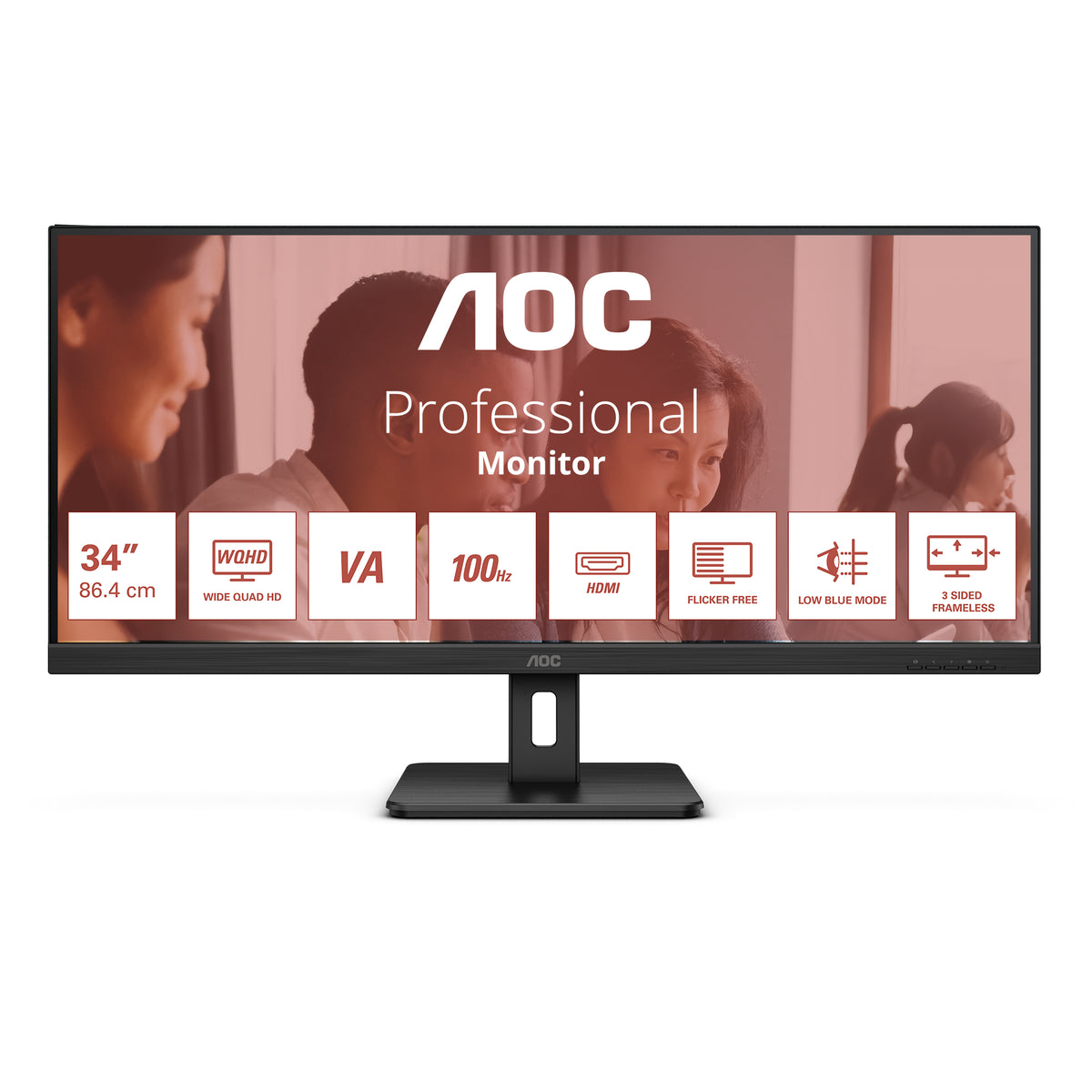 AOC U34E2M Écran LED - 34p - 3440 x 1440 WQHD 100 Hz - VA - 300 cd/m² - 4000:1 - 4 ms - 2xHDMI, DisplayPort - noir