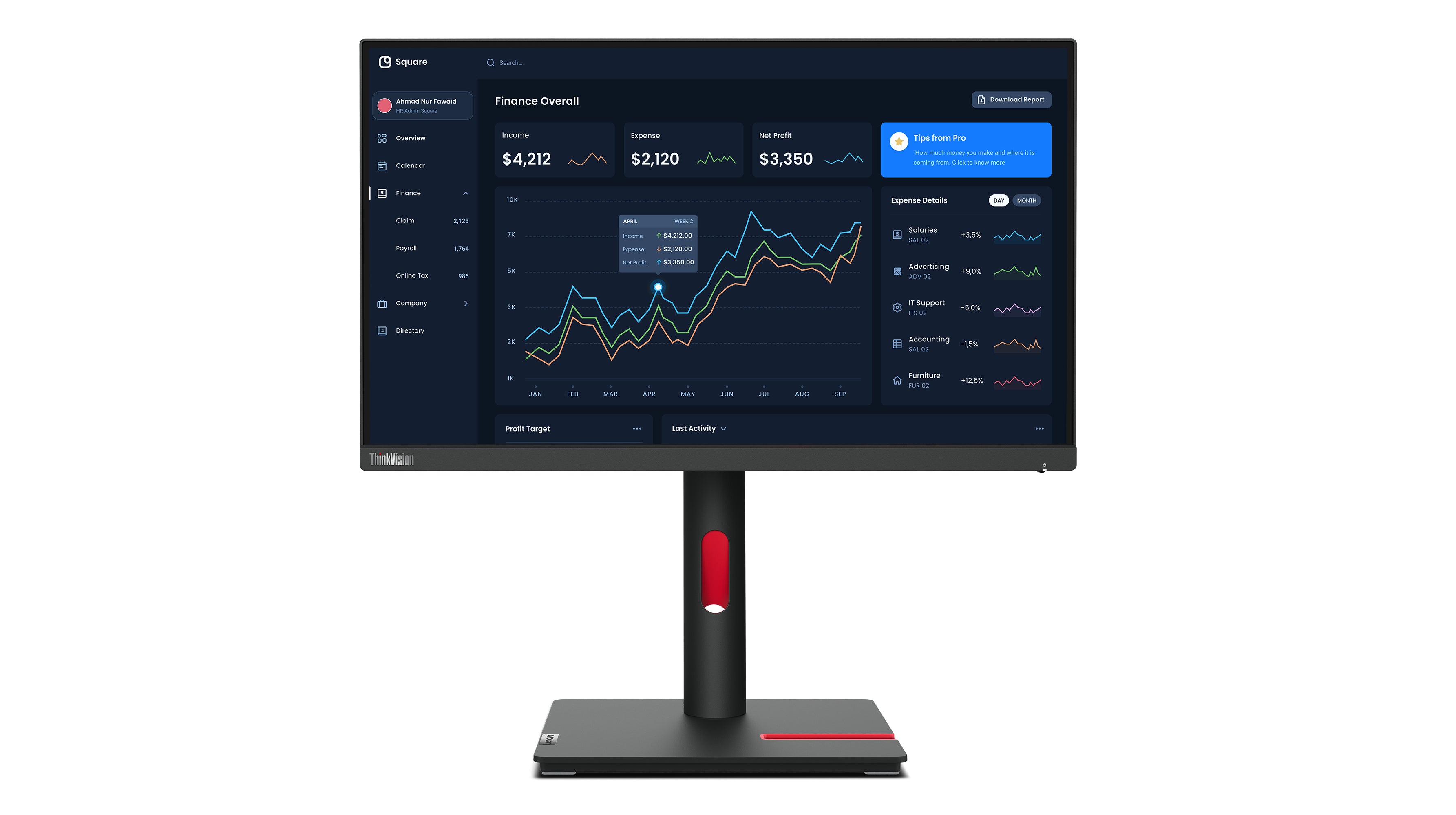 LENOVO ThinkVision T22i-30 21.5p FHD HDMI DP VGA 4xUSB-A - ThinkRed