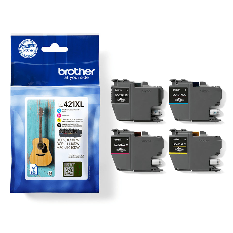 BROTHER 4-pack of Black Cyan Magenta and Yellow 500-page high capacity ink cartridges for DCP-J1050DW MFC-J1010DW and DCP-J11