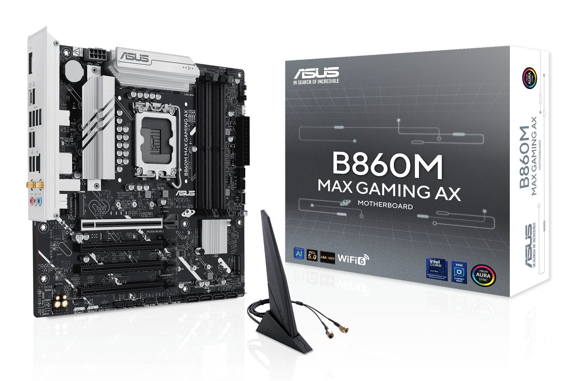ASUS B860M MAX GAMING AX Intel LGA1851 mATX motherboard Advanced AI 4xDDR5 PCIe 5.0 x16 3xM.2 1xDisplayPort 4xSATA