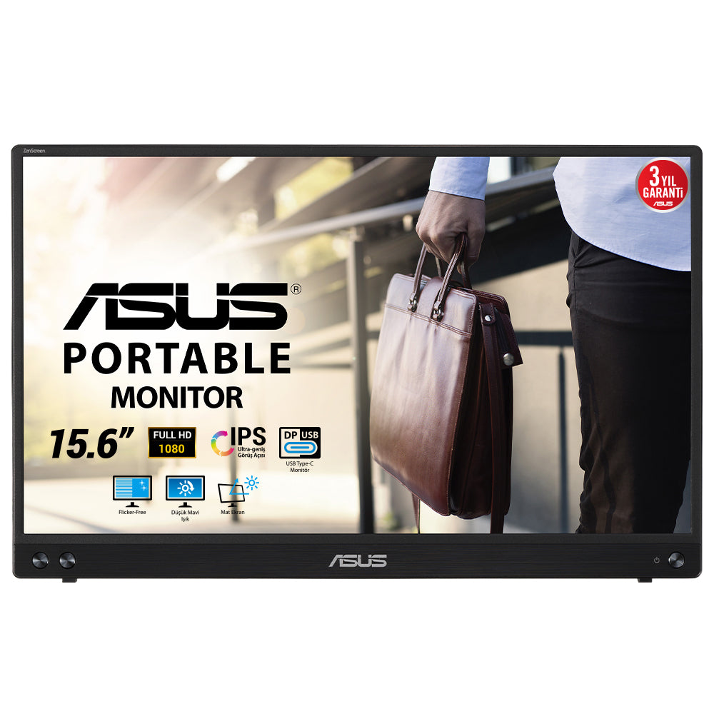 ASUS ZenScreen MB16ACV Portable USB Monitor 15.6p Full HD IPS Hybrid Signal Solution USB Type-C Flicker Free Blue Light Filter