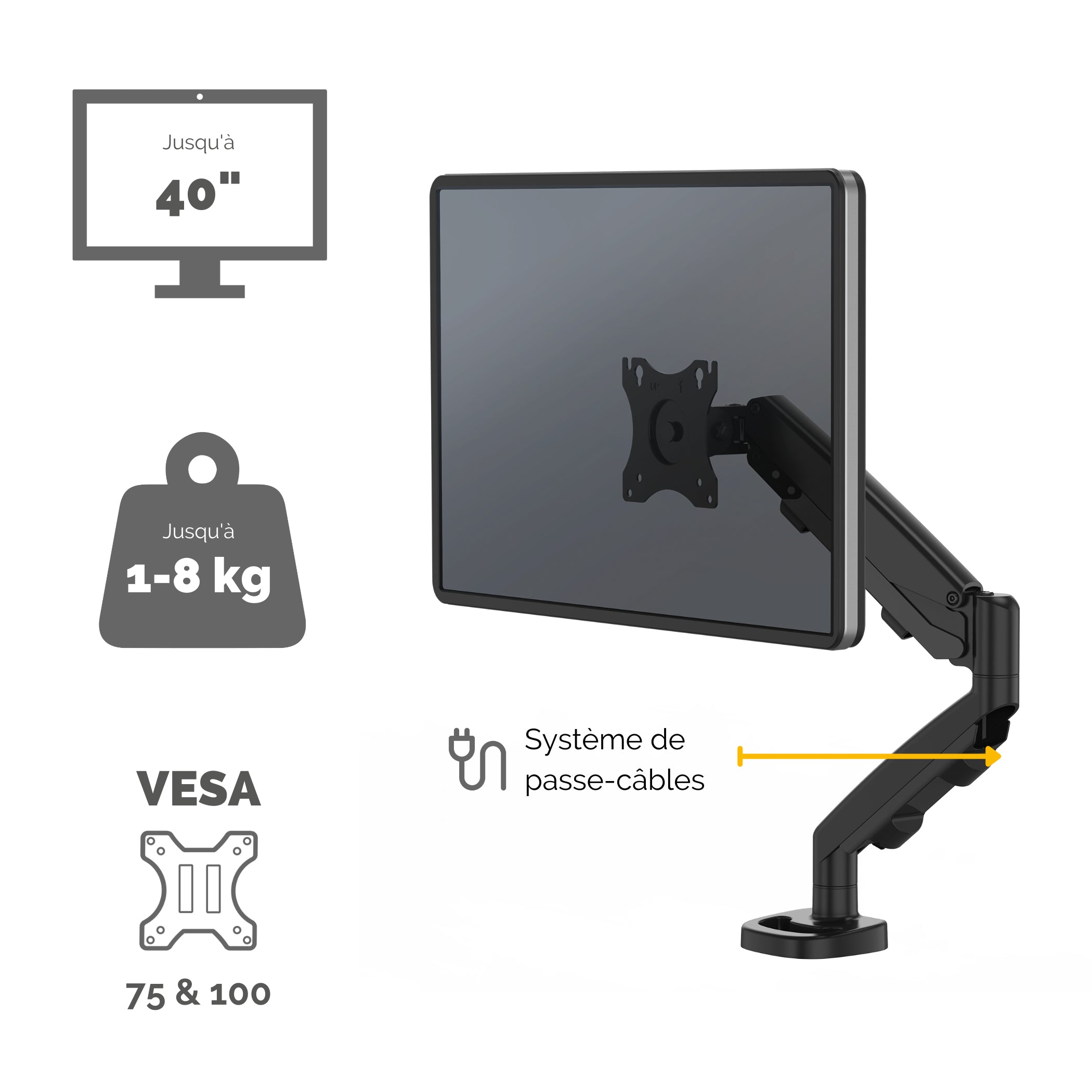 FELLOWES BRAS ARTICULE EPPASINGLE NOIR compatible jusqu’à 39 POUCES